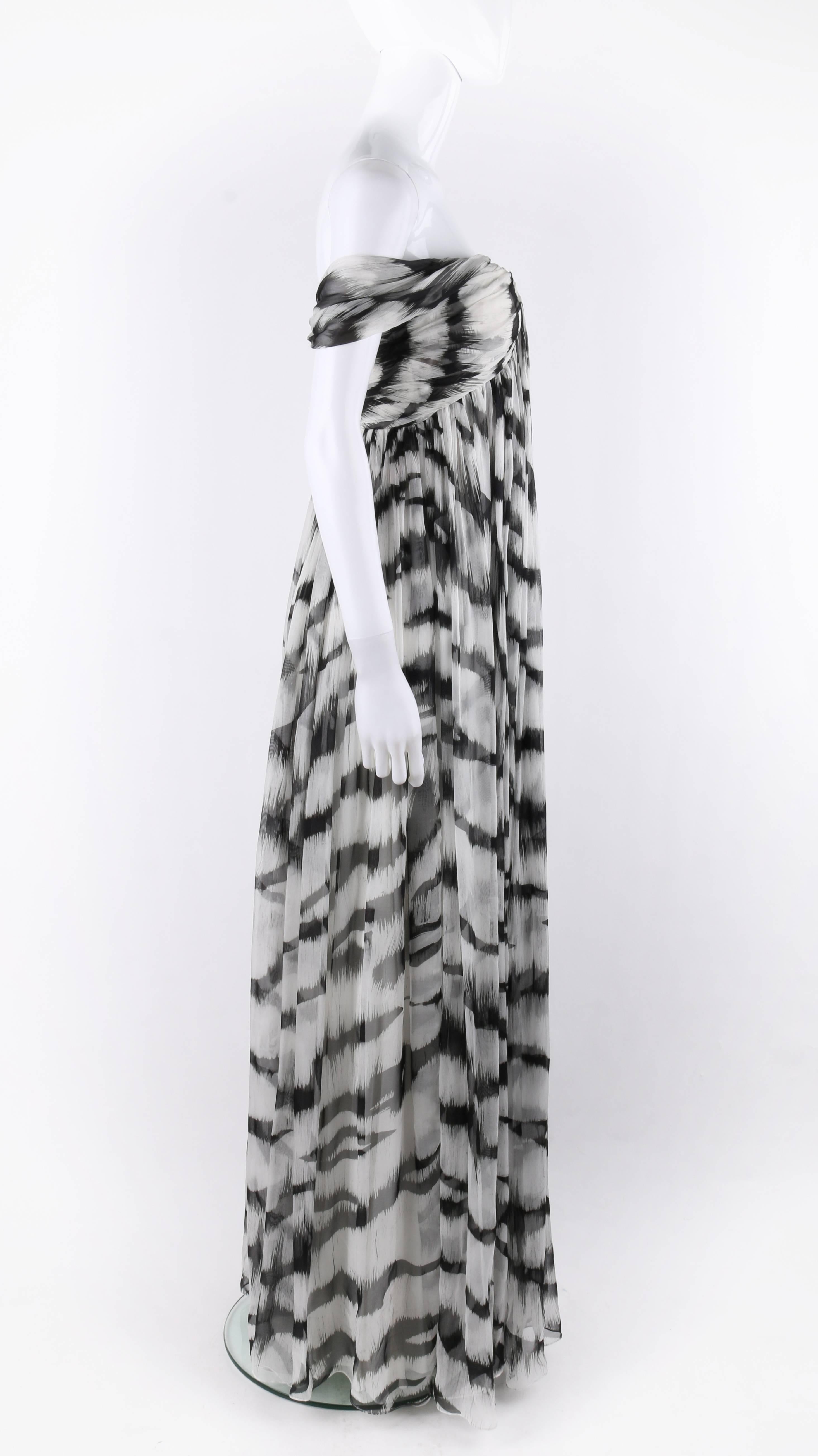 ALEXANDER McQUEEN S/S 2012 White Tiger Stripe Silk Chiffon Evening Gown NWT In New Condition In Thiensville, WI