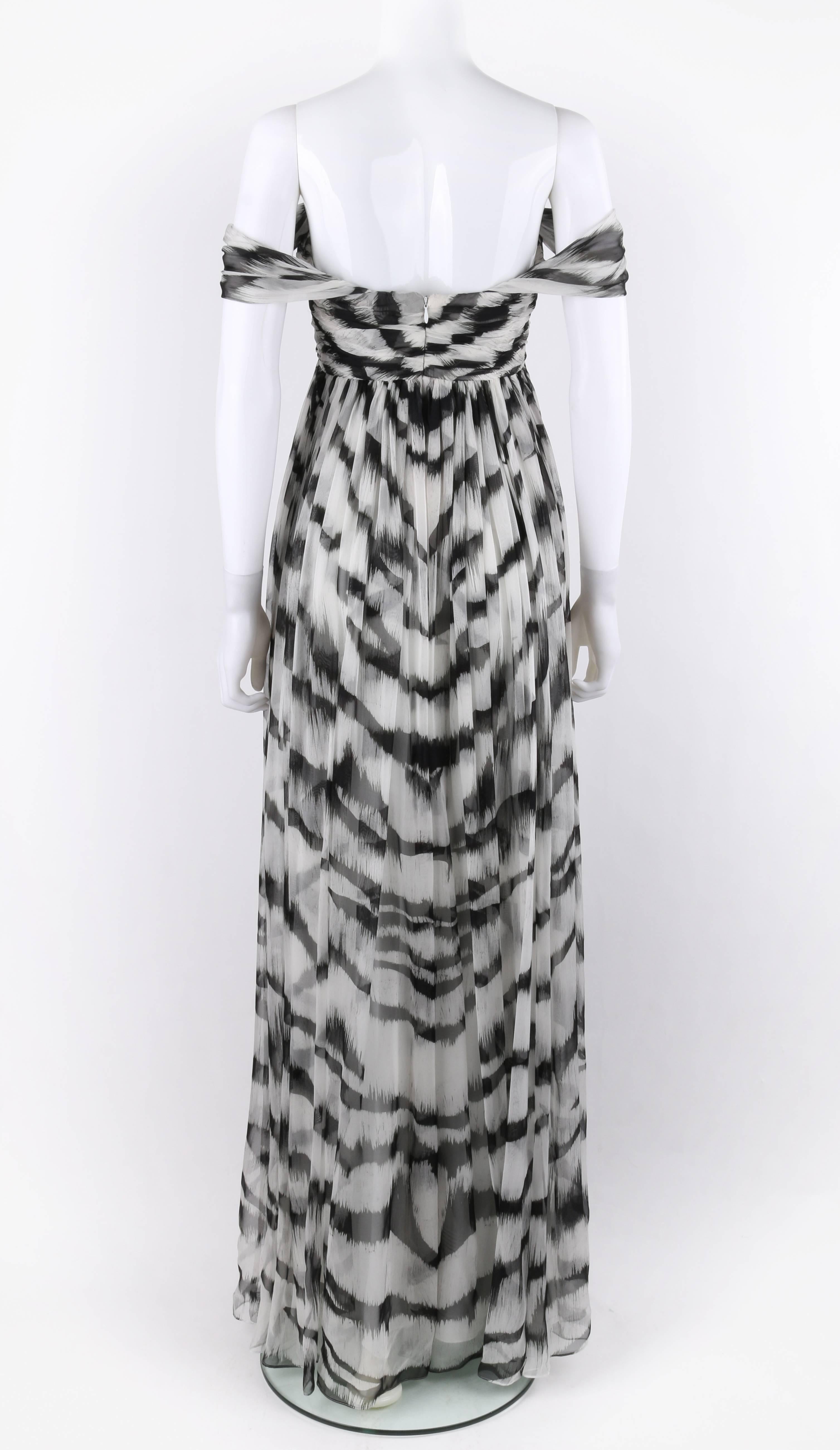 Women's ALEXANDER McQUEEN S/S 2012 White Tiger Stripe Silk Chiffon Evening Gown NWT
