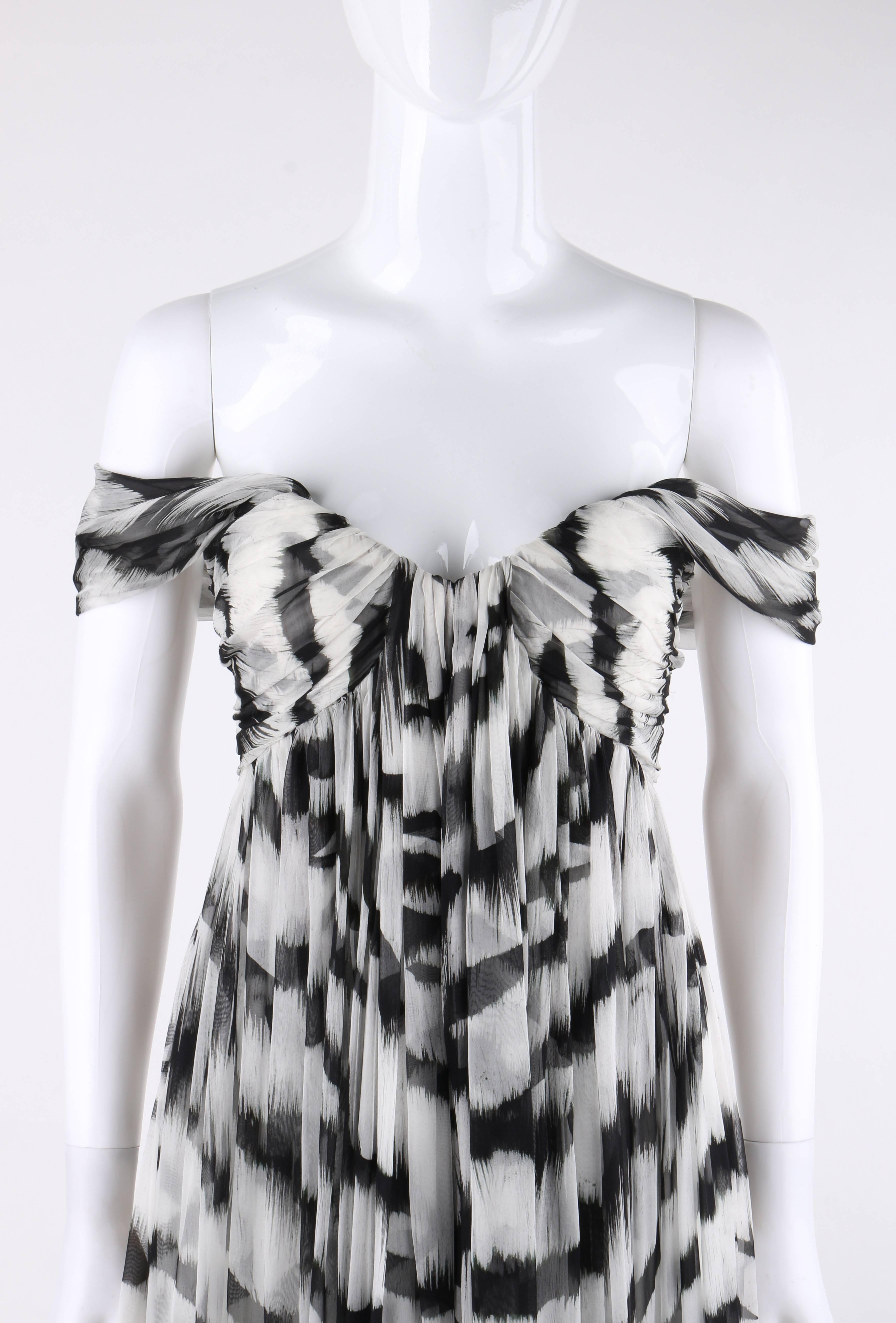 Gray ALEXANDER McQUEEN S/S 2012 White Tiger Stripe Silk Chiffon Evening Gown NWT