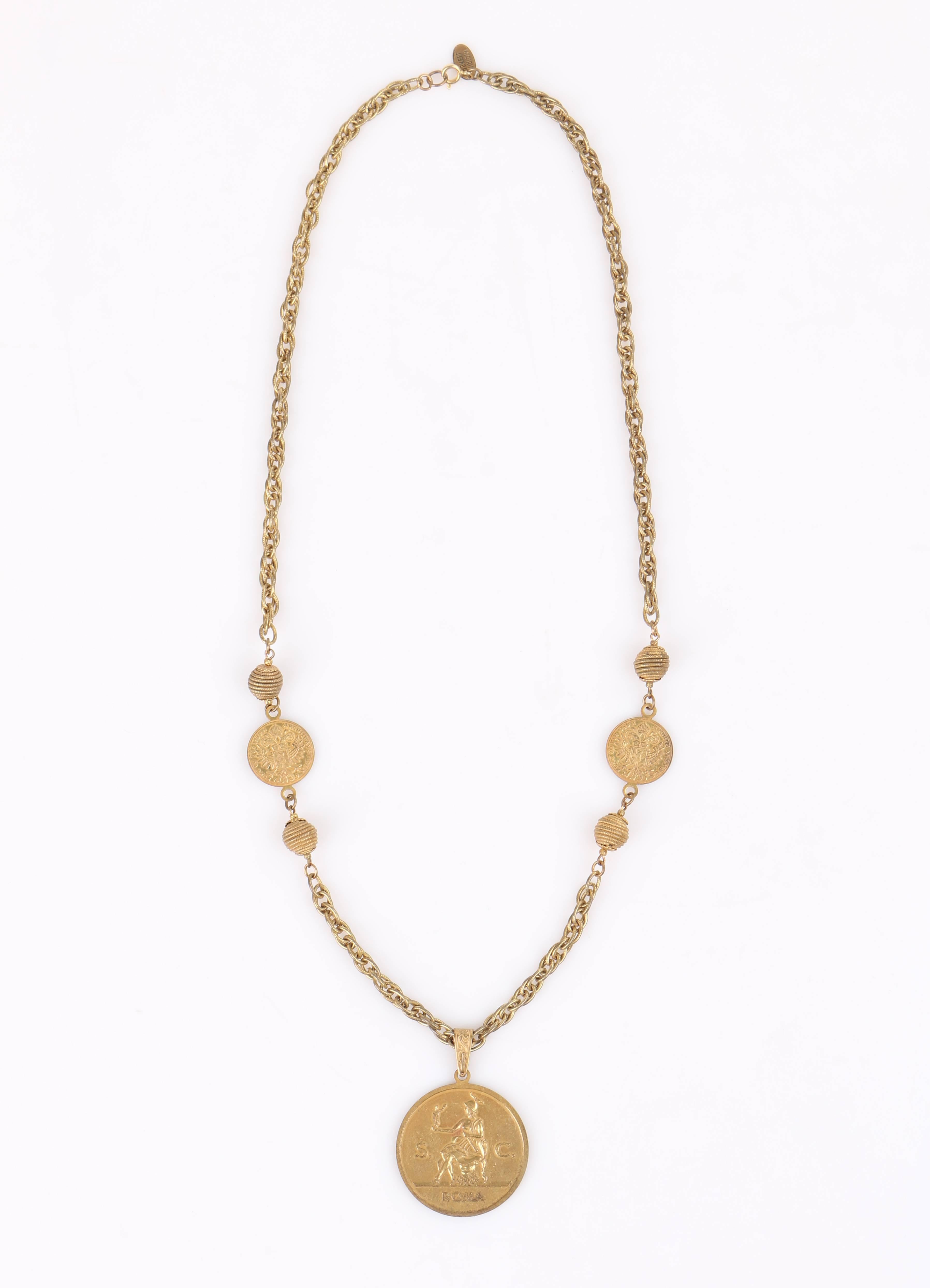 MIRIAM HASKELL c.1960's Gold Roman Caesar Coin Medallion Pendant Necklace In Excellent Condition In Thiensville, WI