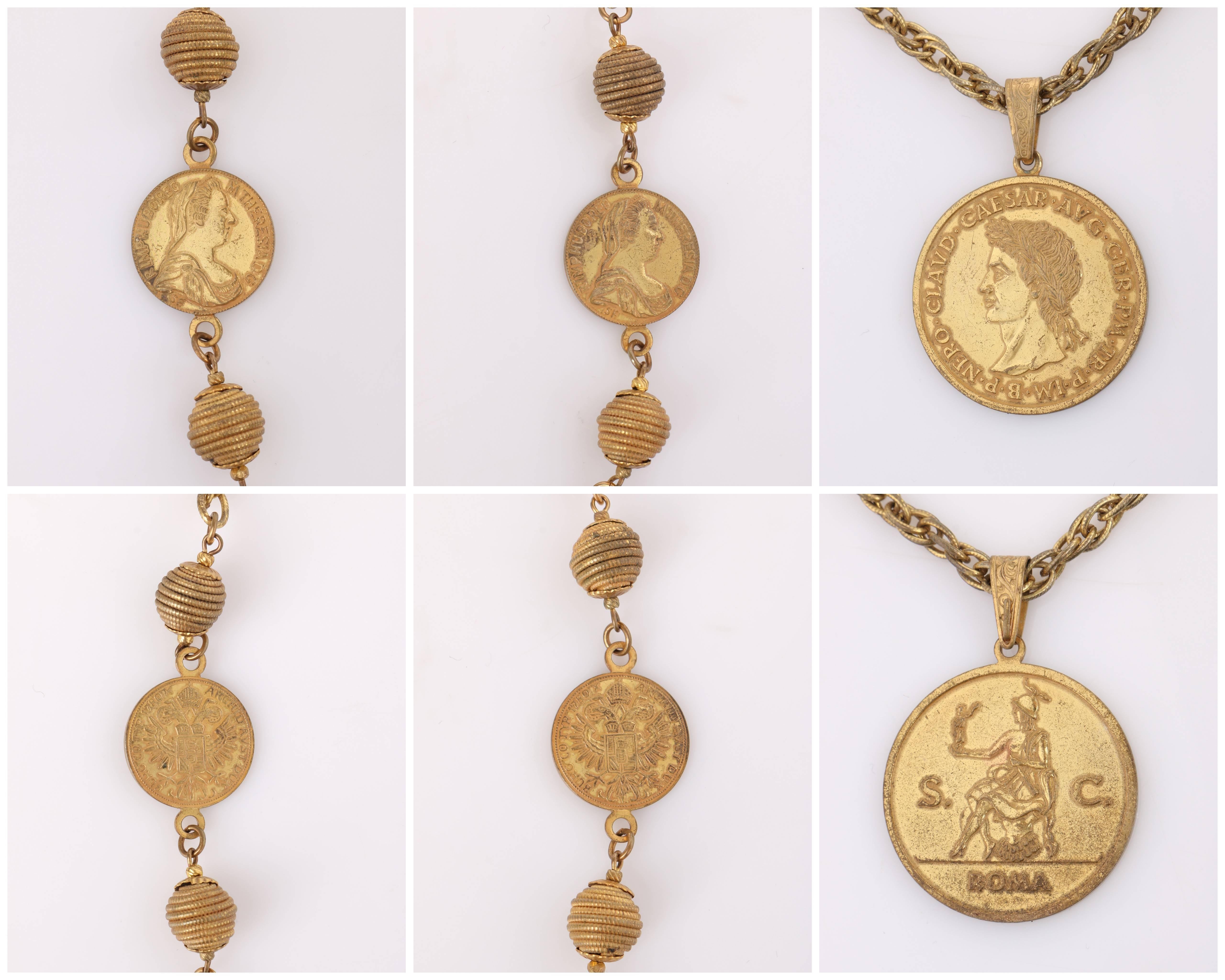 Women's MIRIAM HASKELL c.1960's Gold Roman Caesar Coin Medallion Pendant Necklace