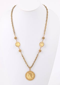 MIRIAM HASKELL c.1960's Gold Roman Caesar Coin Medallion Pendant Necklace