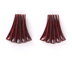 2 Piece Art Deco Garnet Red Glitter Bakelite Fan Dress / Fur Clip Set, c1940s
