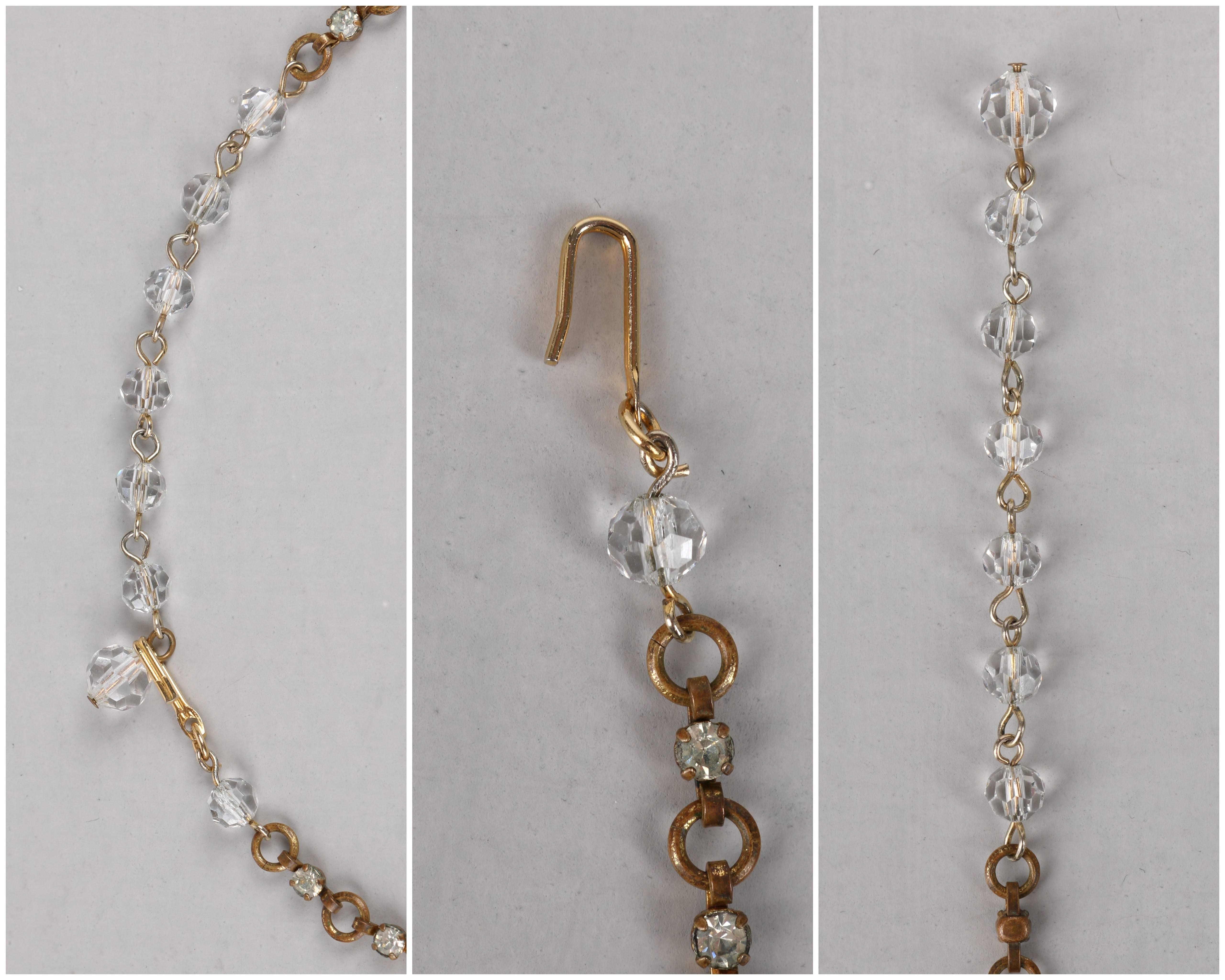 Crystal Rhinestone Pearl Cluster Gold Multi-drop Statement Bib Necklace, 1950s 2