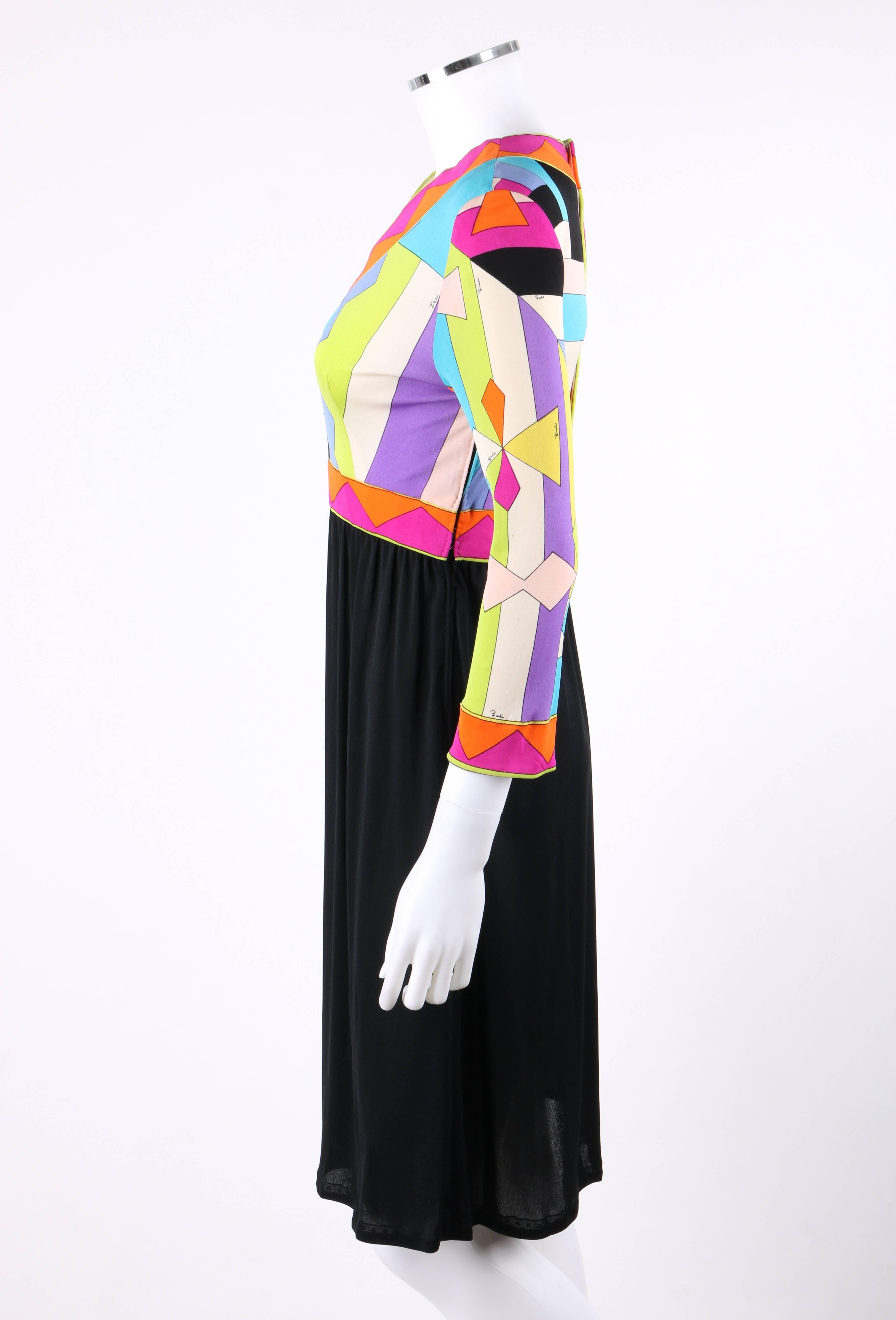 Women's Emilio Pucci Blue Multicolor Geometric Signature Print Silk Shift Dress, 1960s