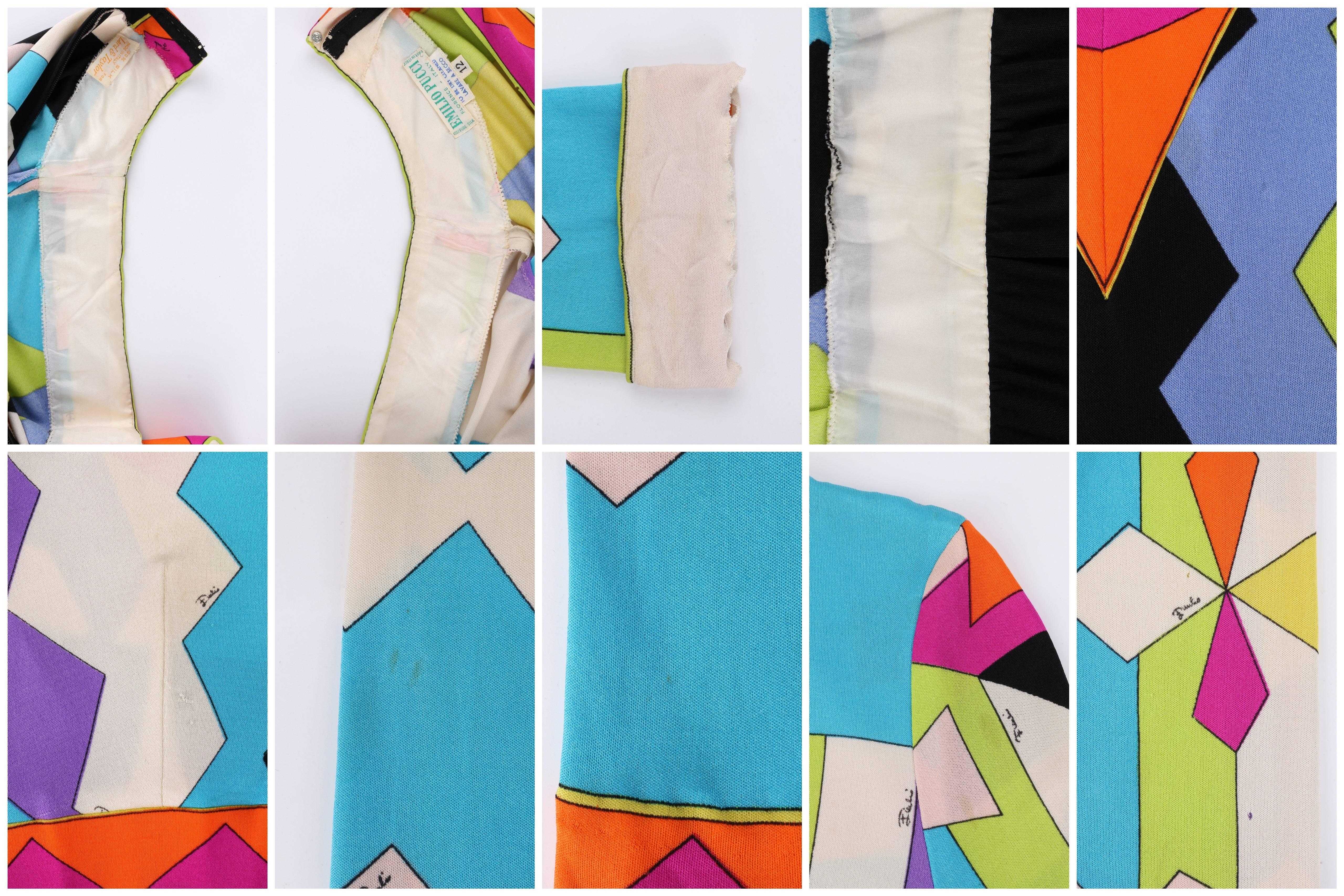 Emilio Pucci Blue Multicolor Geometric Signature Print Silk Shift Dress, 1960s 3
