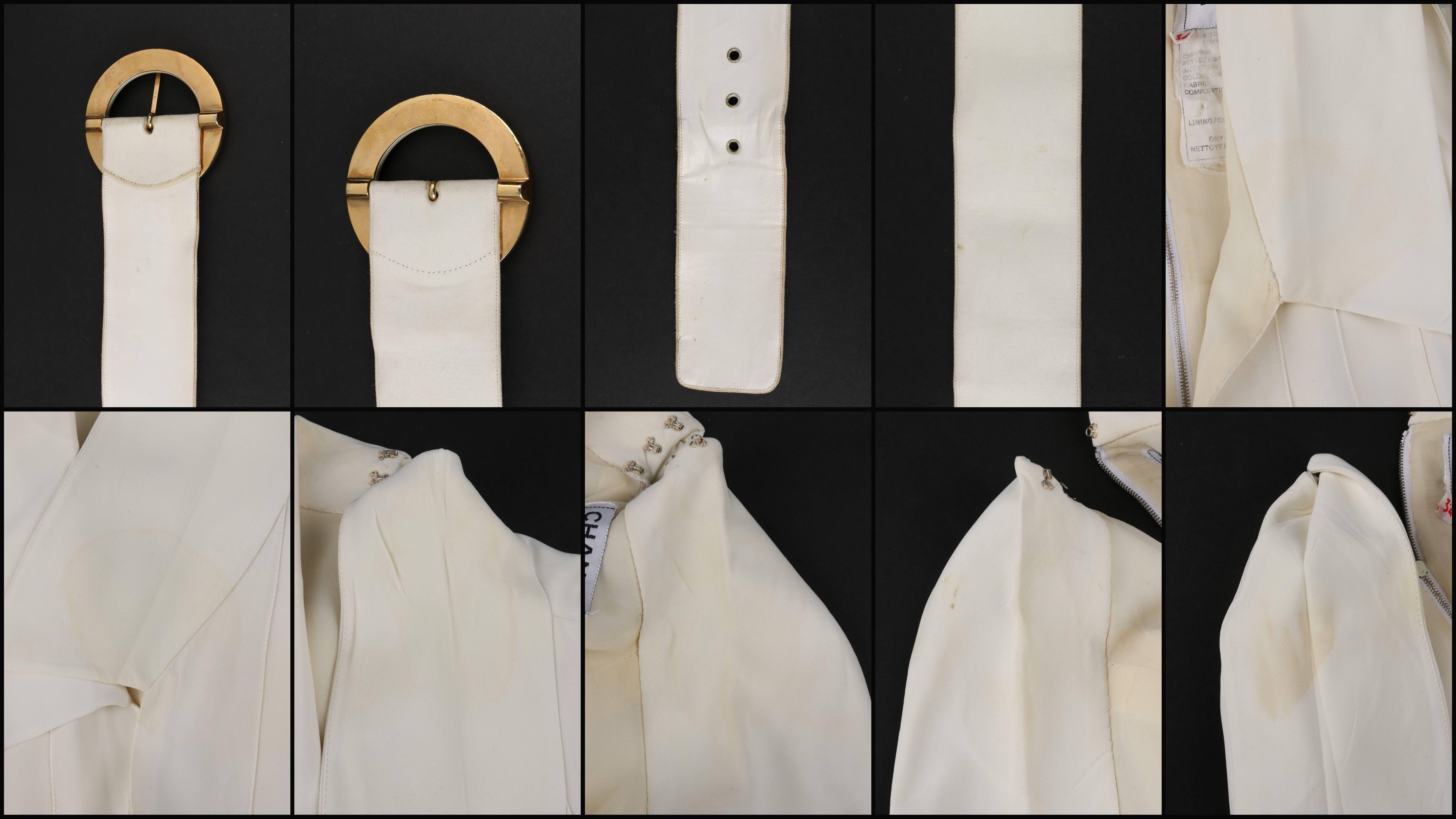 CHANEL Boutique c.1980s White Silk Pleated Drop Waist Shift Dress Signature Belt 5