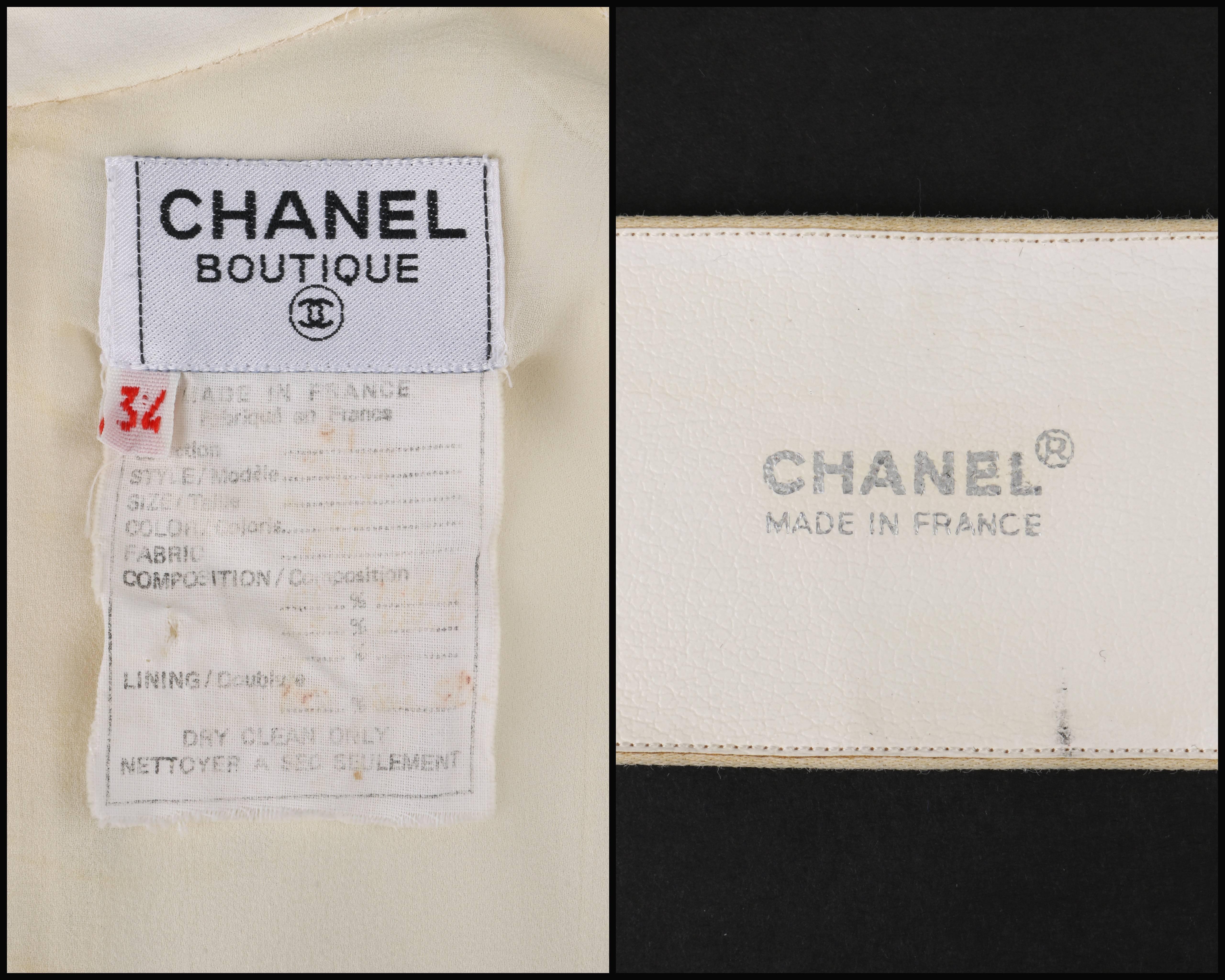 CHANEL Boutique c.1980s White Silk Pleated Drop Waist Shift Dress Signature Belt 1