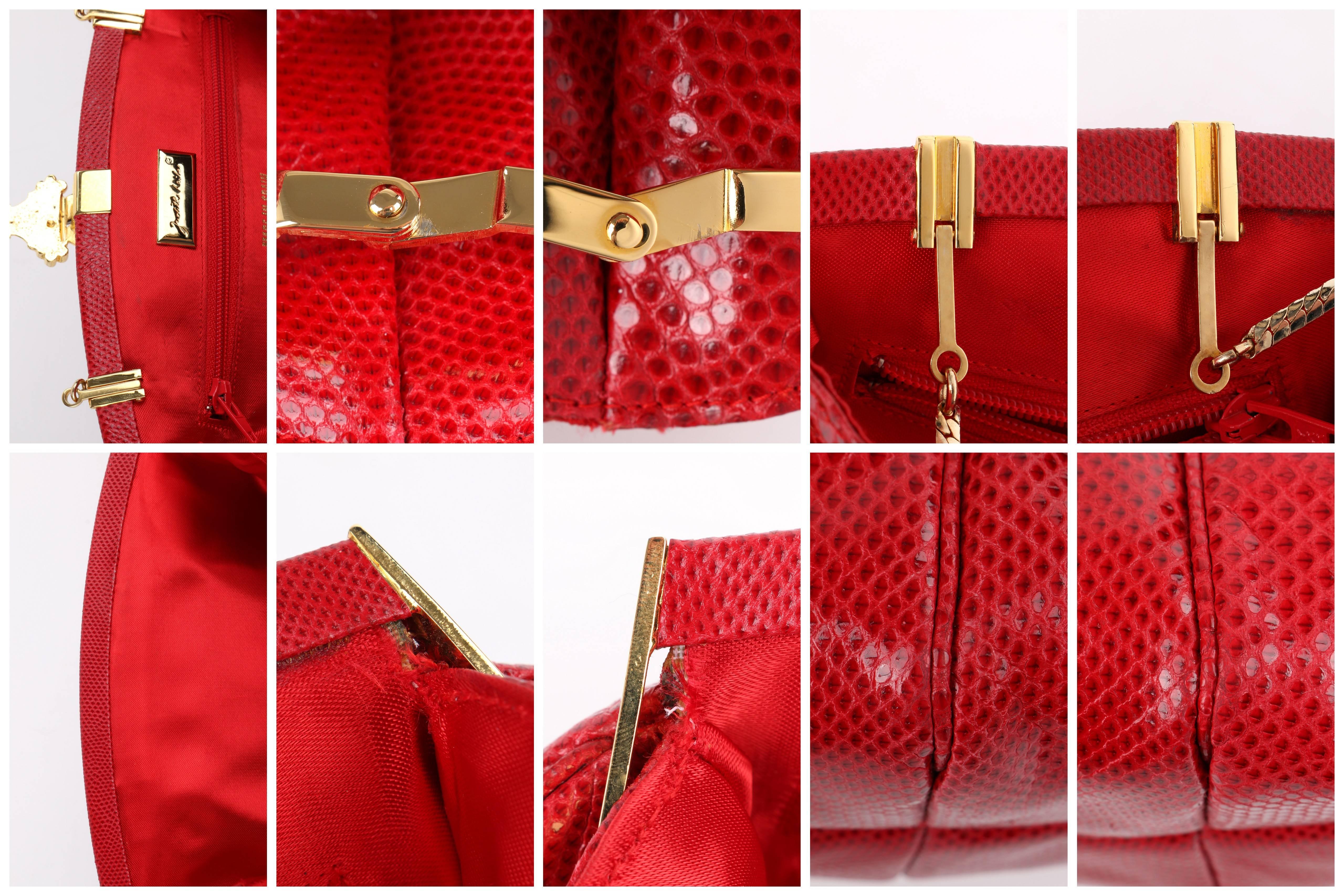 JUDITH LEIBER c.1980's Red Lizard Skin Leather Frame Top Evening Bag Purse 6