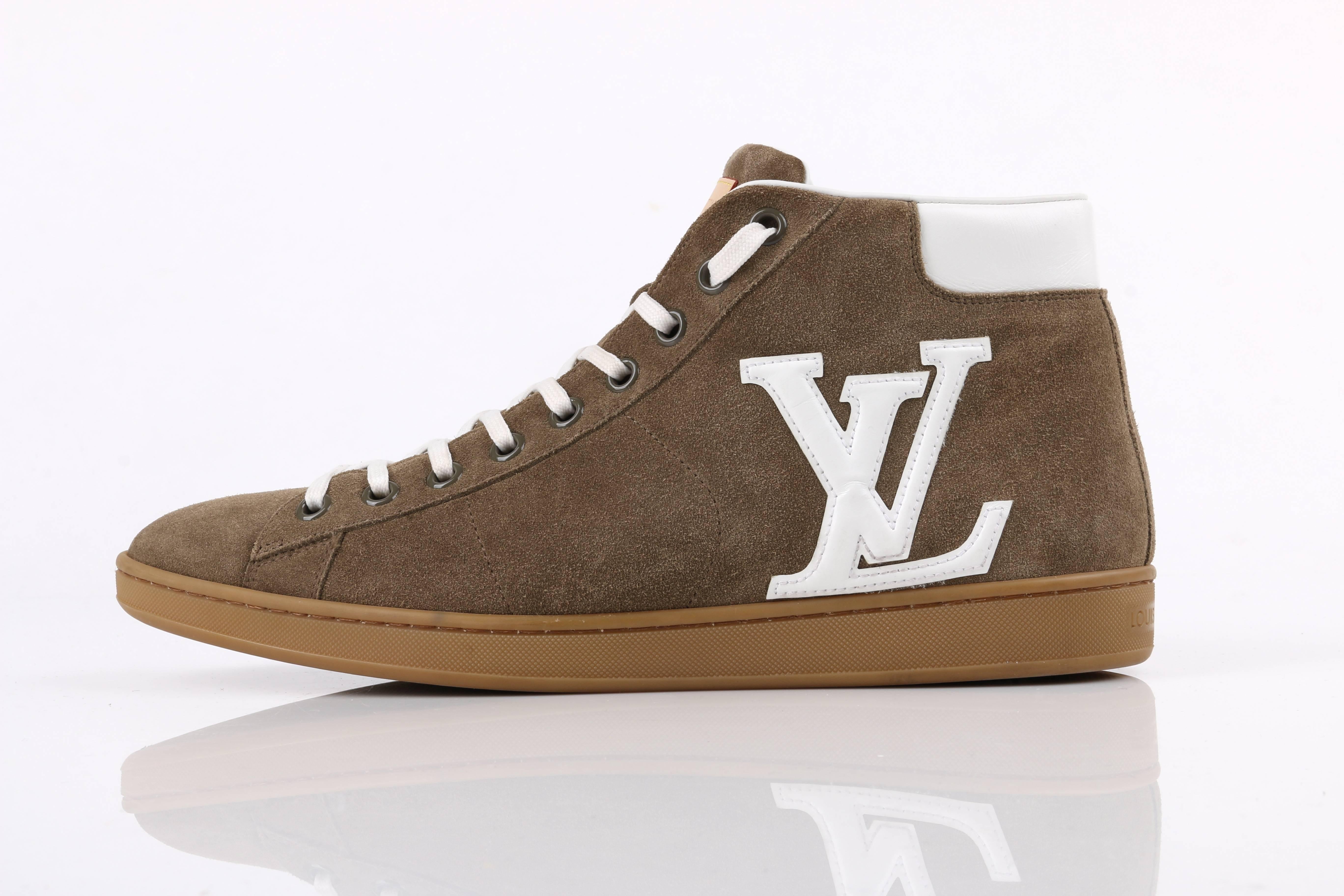 Brown LOUIS VUITTON S/S 2012 Khaki Suede Leather LV High Top 