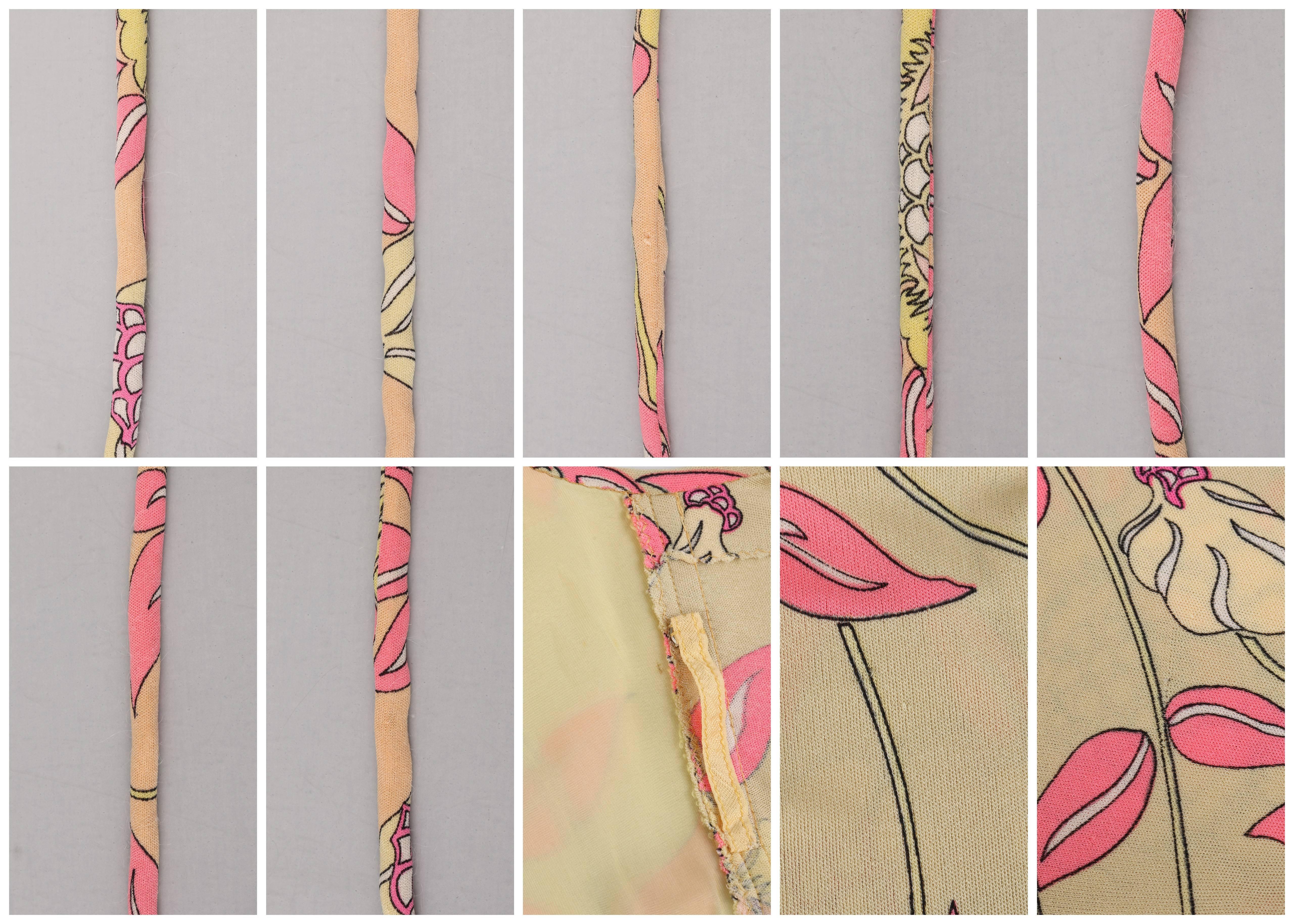 EMILIO PUCCI c.1970s Beige Floral Signature Print Silk Jersey Belted Shift Dress 2