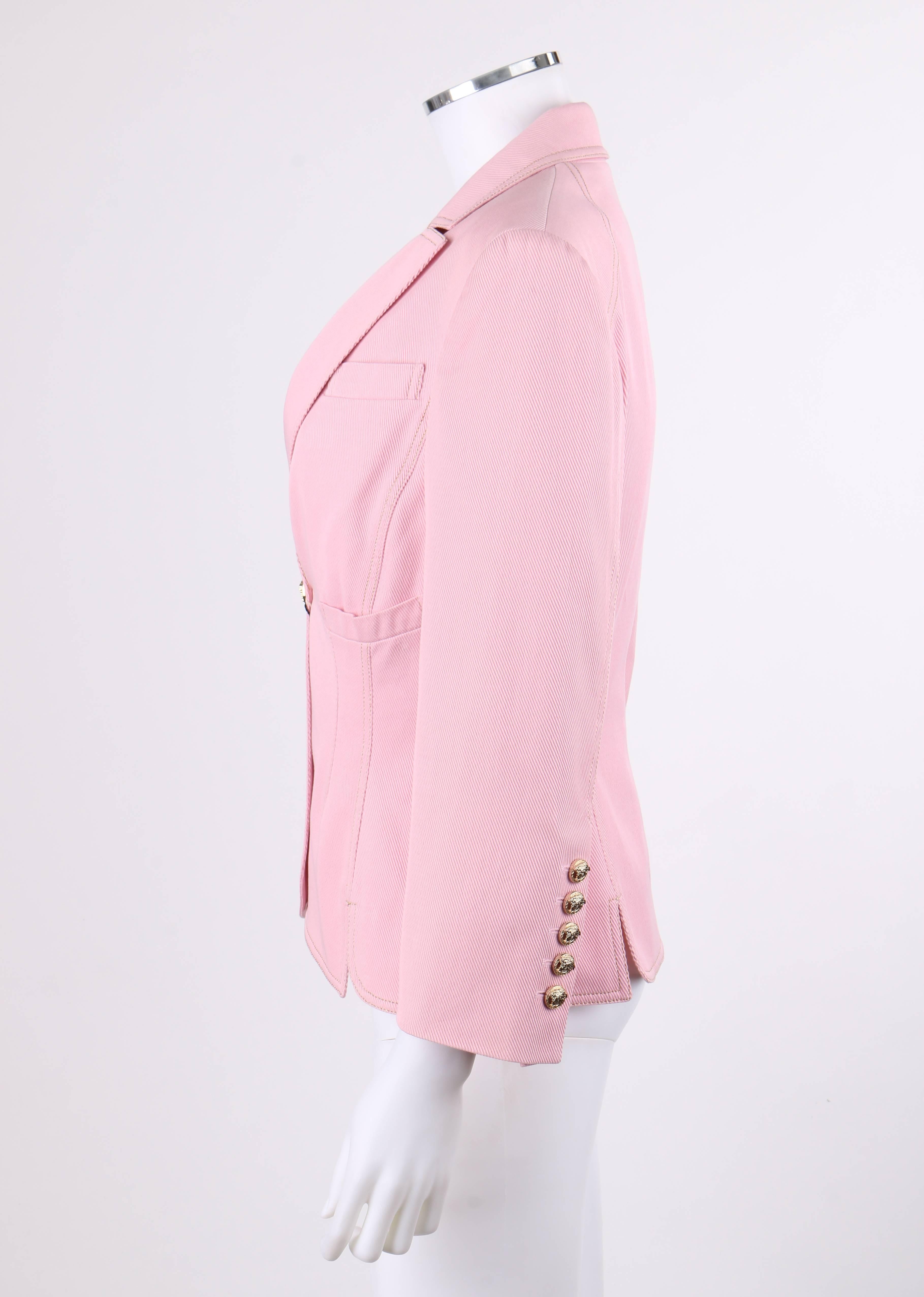 VERSACE S/S 2005 Rose Pink Denim Single Medusa Head Button Blazer Jacket NWT In Good Condition In Thiensville, WI