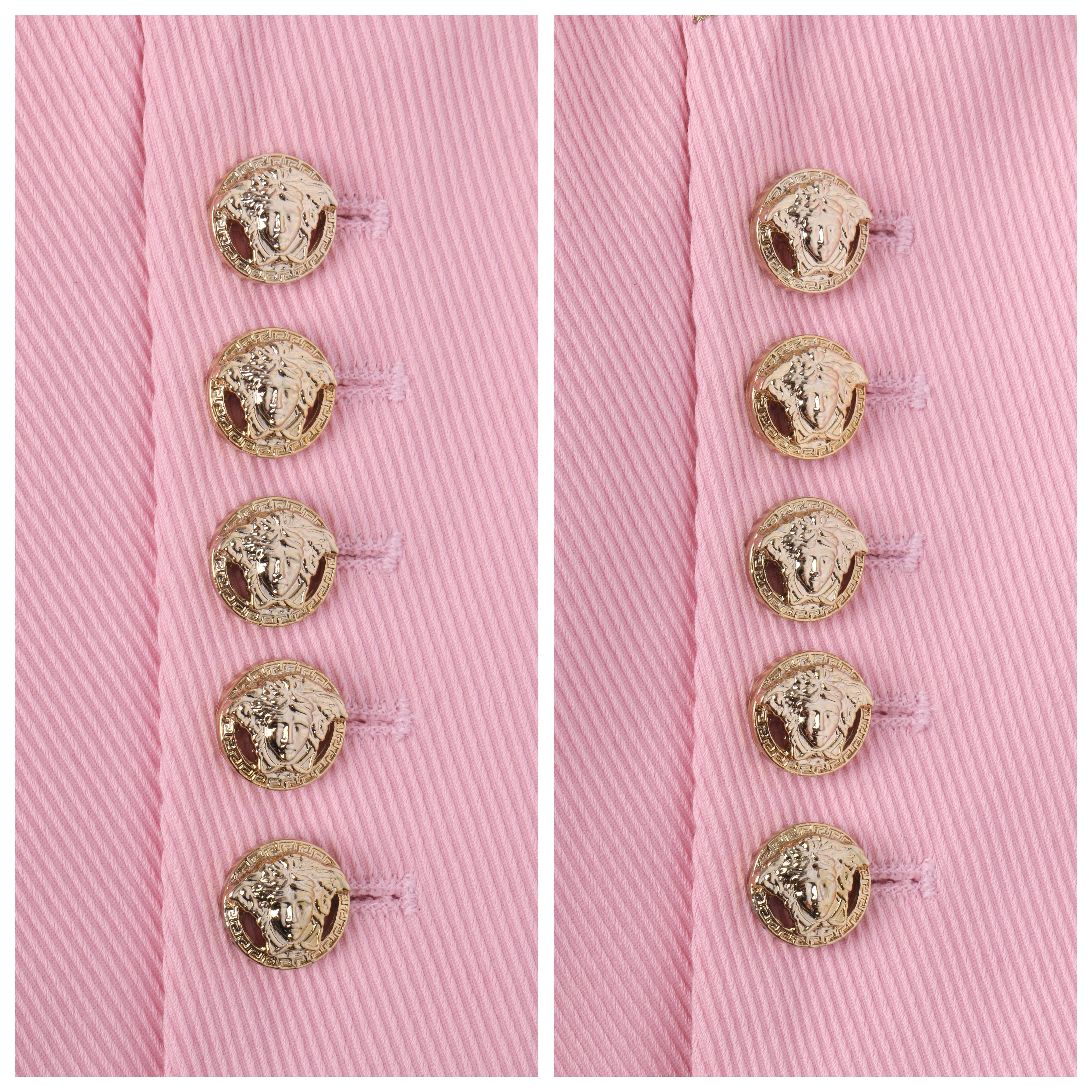 Women's VERSACE S/S 2005 Rose Pink Denim Single Medusa Head Button Blazer Jacket NWT