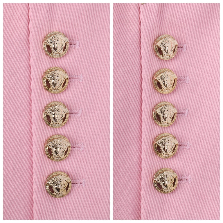 VERSACE S/S 2005 Rose Pink Denim Single Medusa Head Button Blazer ...