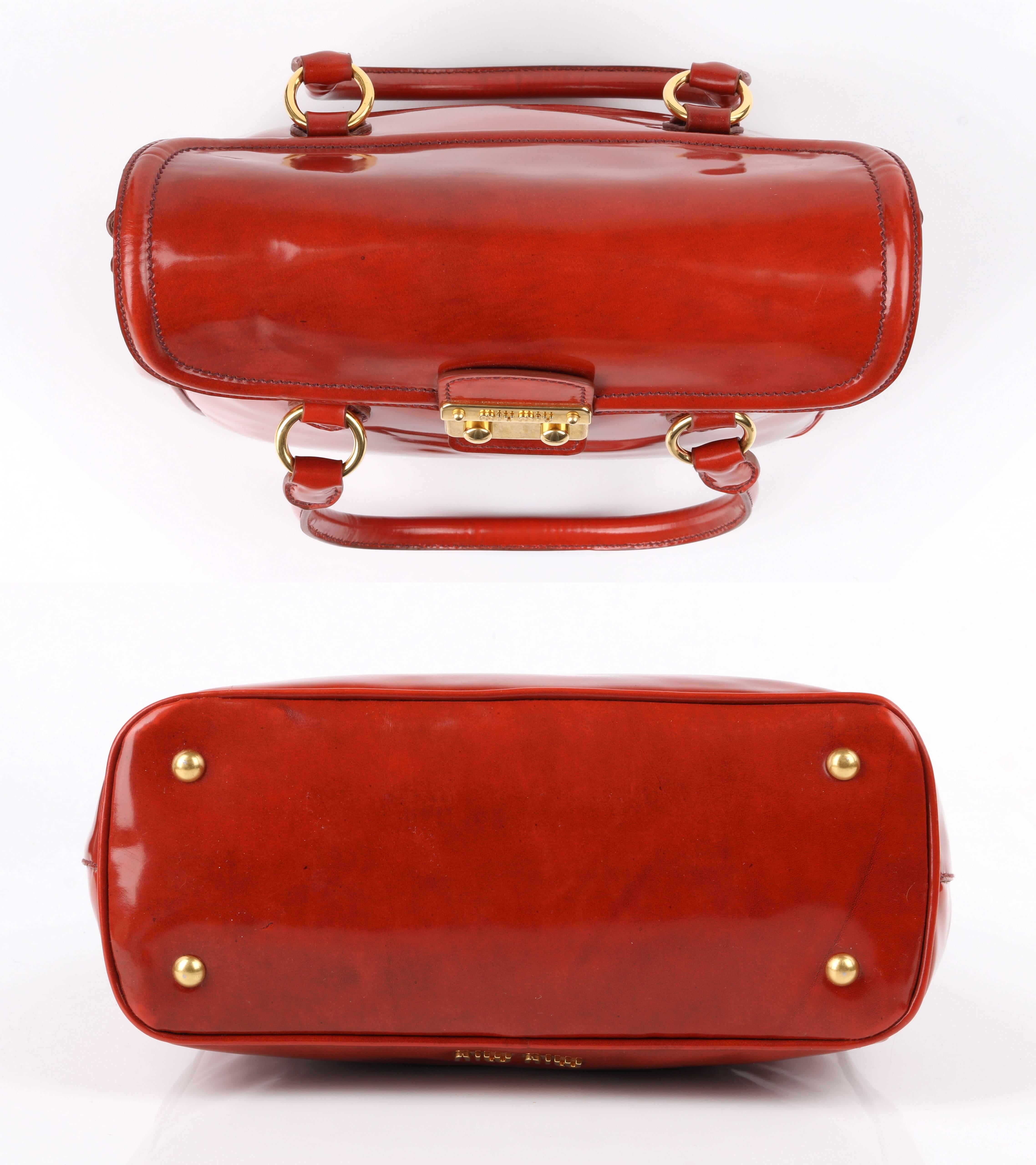 Red MIU MIU PRADA A/W 2012 Burnt Orange Spazzolato Leather Flap Top Handbag Purse