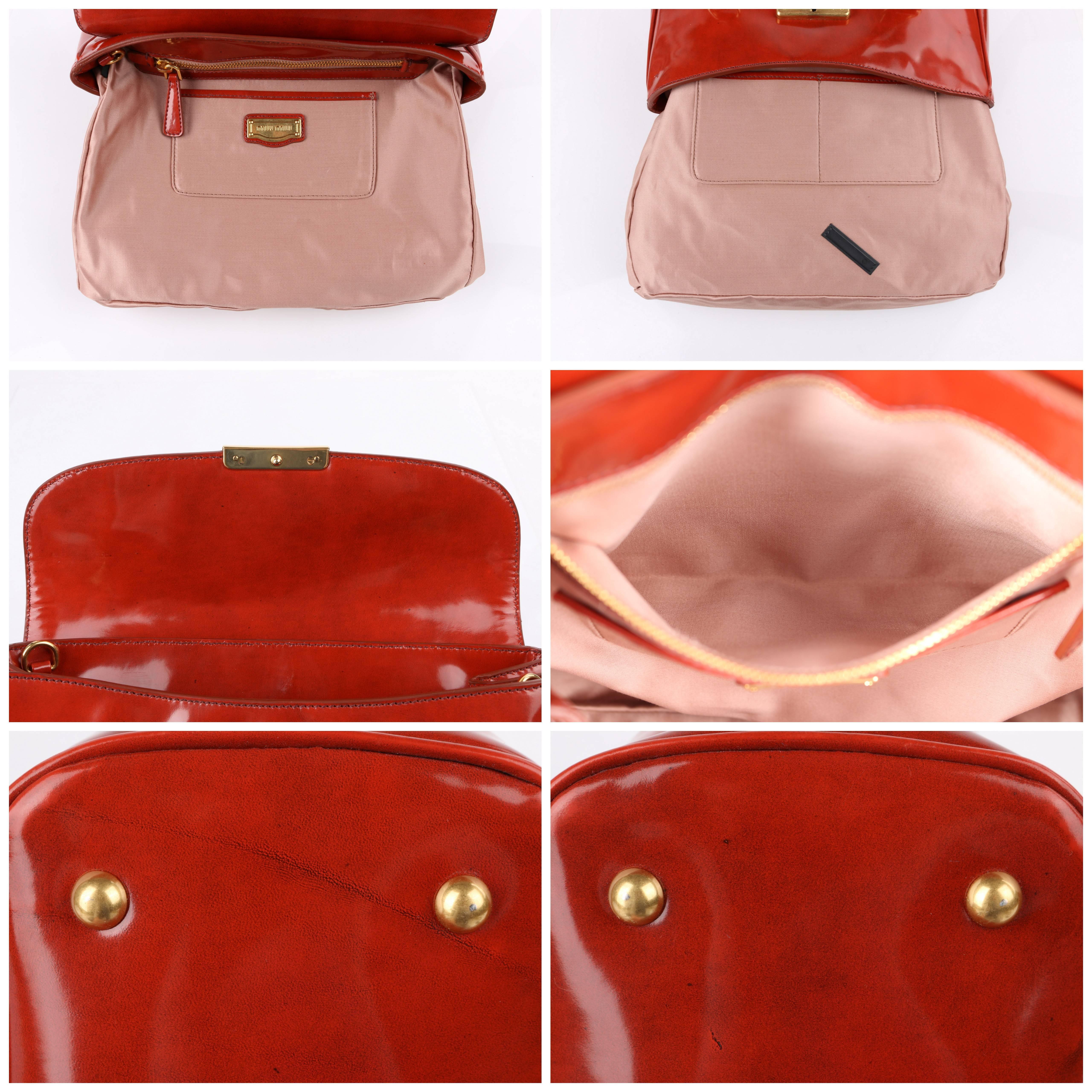 MIU MIU PRADA A/W 2012 Burnt Orange Spazzolato Leather Flap Top Handbag Purse In Good Condition In Thiensville, WI