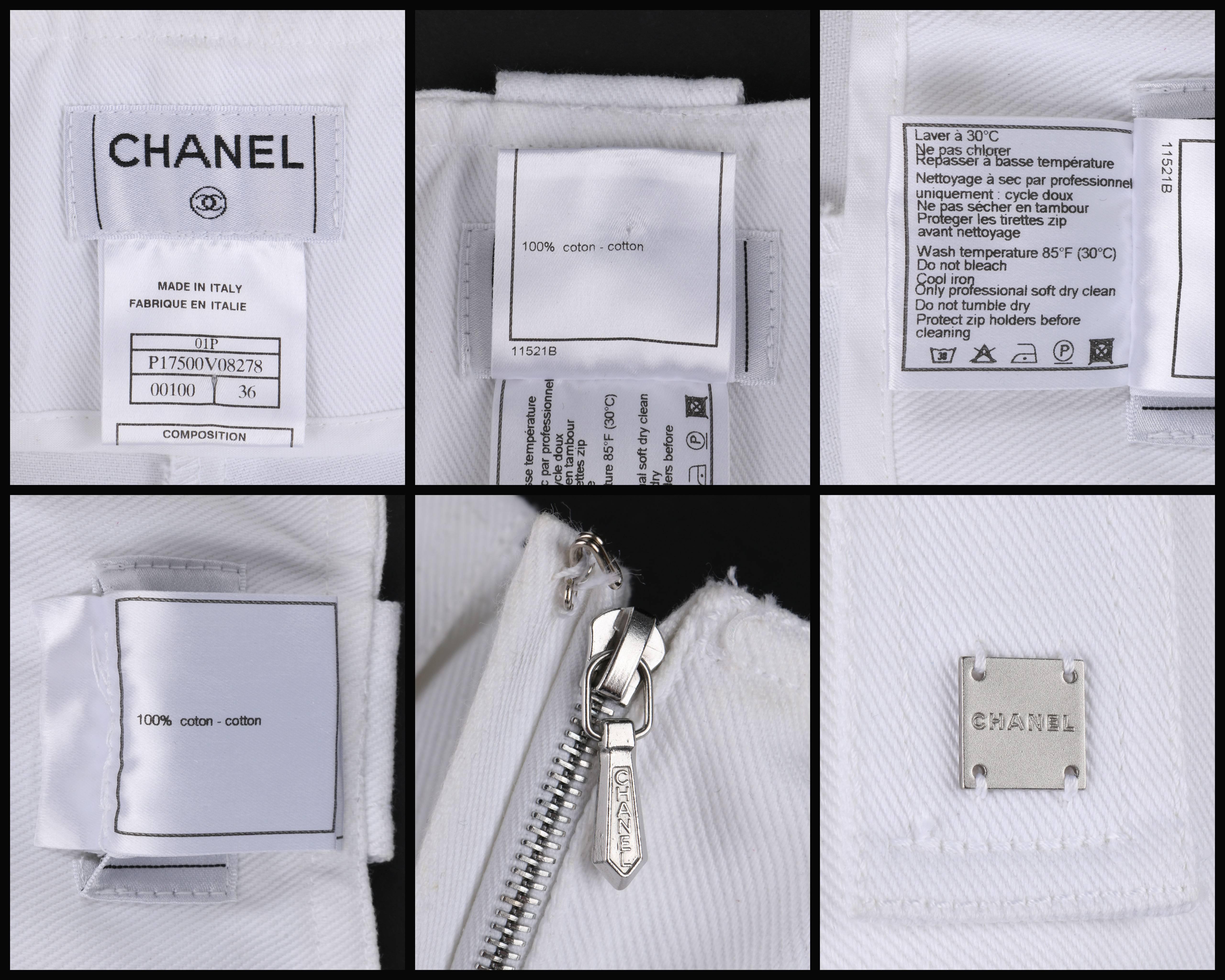 Gray CHANEL S/S 2001 White Denim High Waisted Flare Jeans Pants