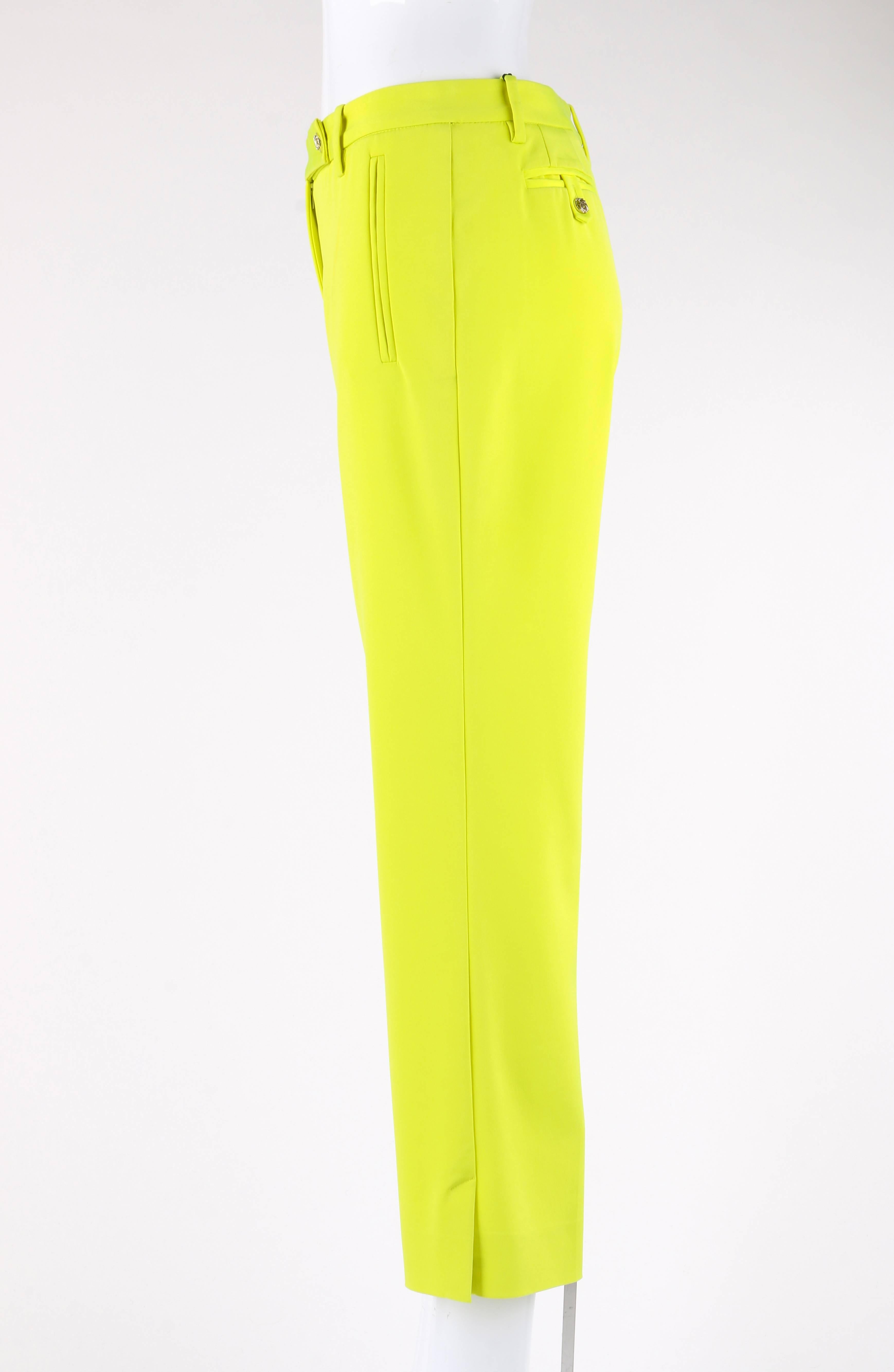 Women's VERSACE S/S 2004 Neon Yellow Silk Cropped Capri Ankle Length Trouser Pants NWT