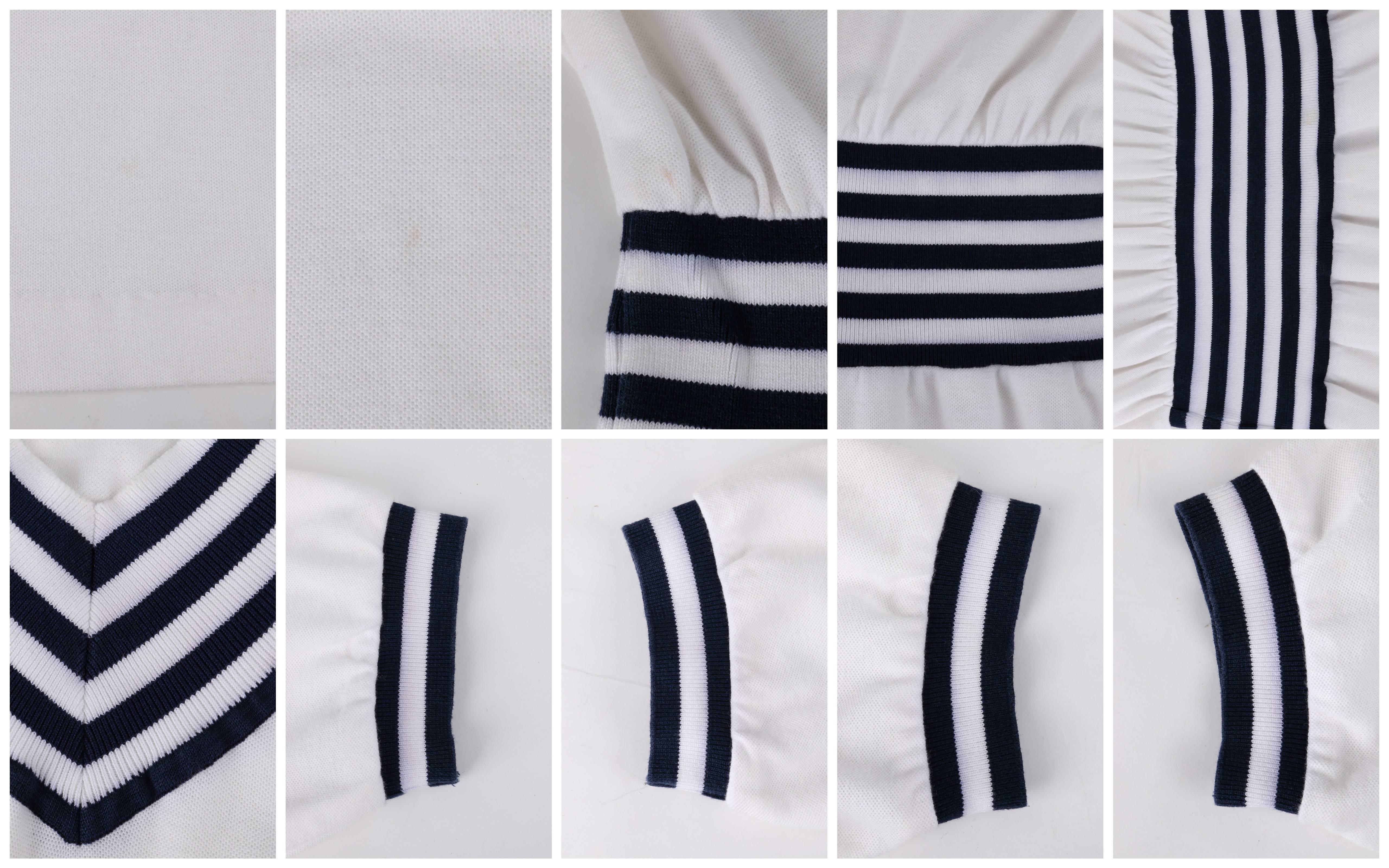 COURREGES c.1980's White & Navy Knit V Neck Shift Day Dress 2
