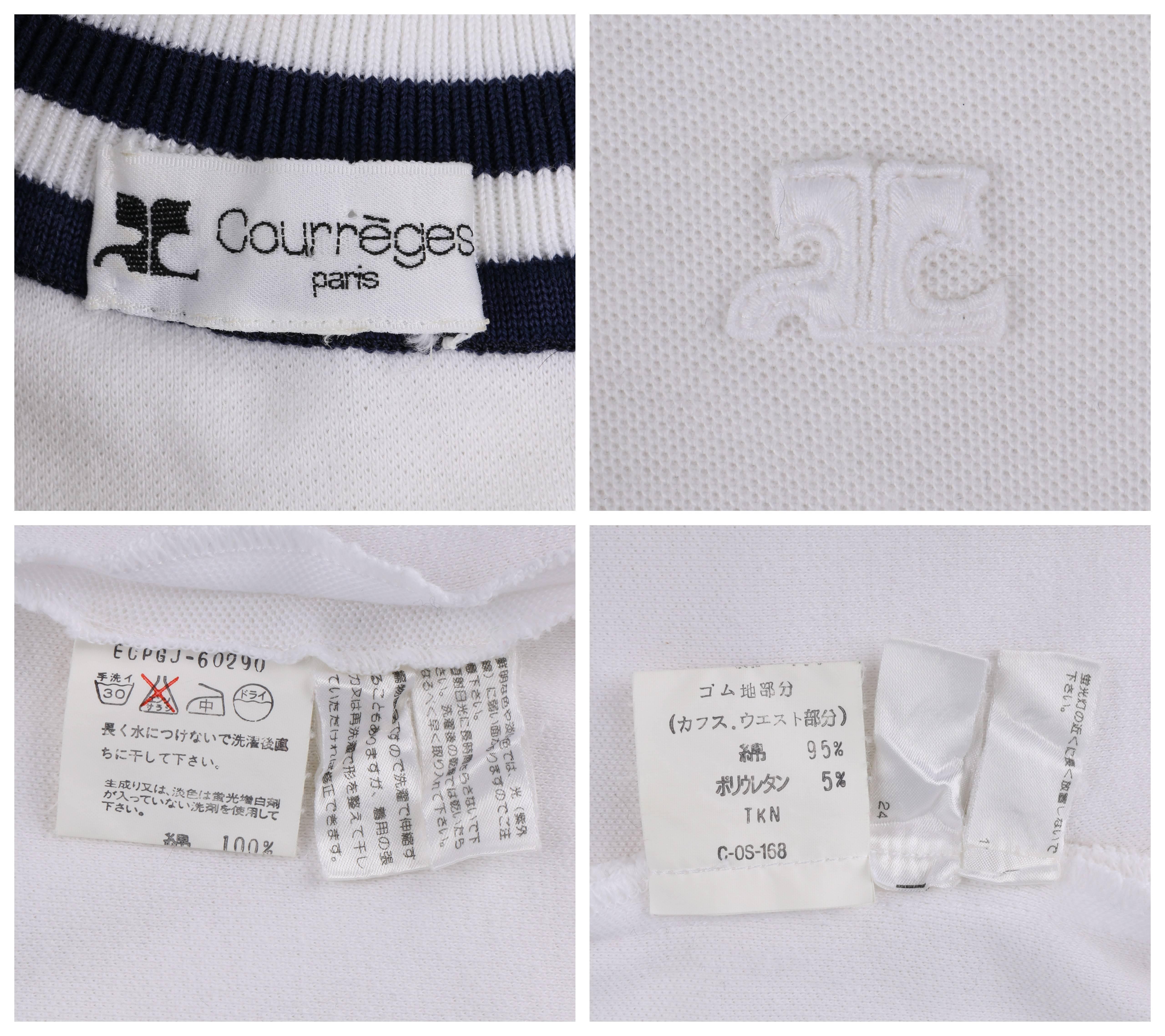 Women's COURREGES c.1980's White & Navy Knit V Neck Shift Day Dress