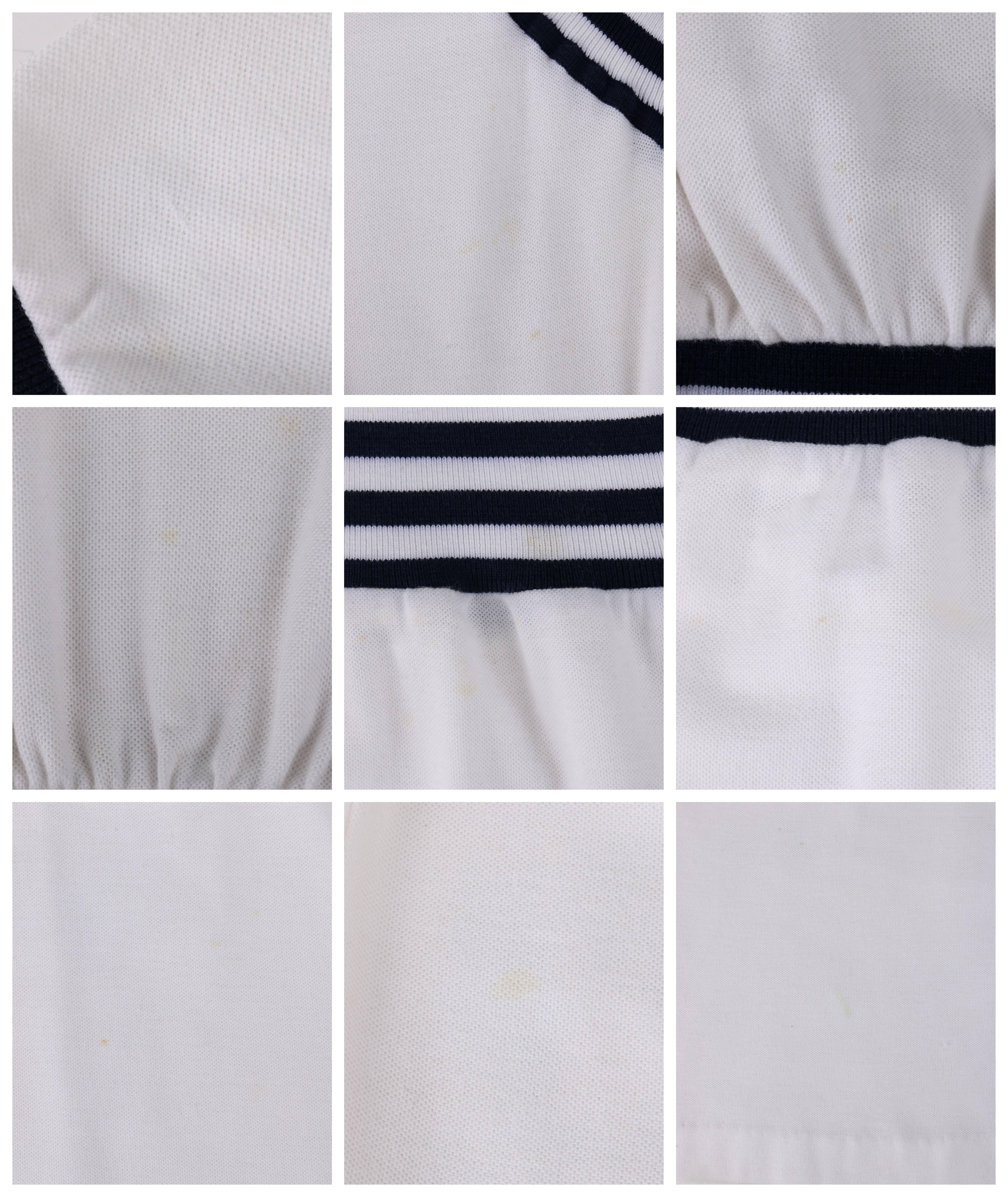 COURREGES c.1980's White & Navy Knit V Neck Shift Day Dress 1