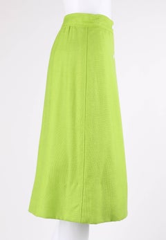 COURREGES Hyperbole c.1970's Lime Green Snap Front Tea Length Wrap Skirt