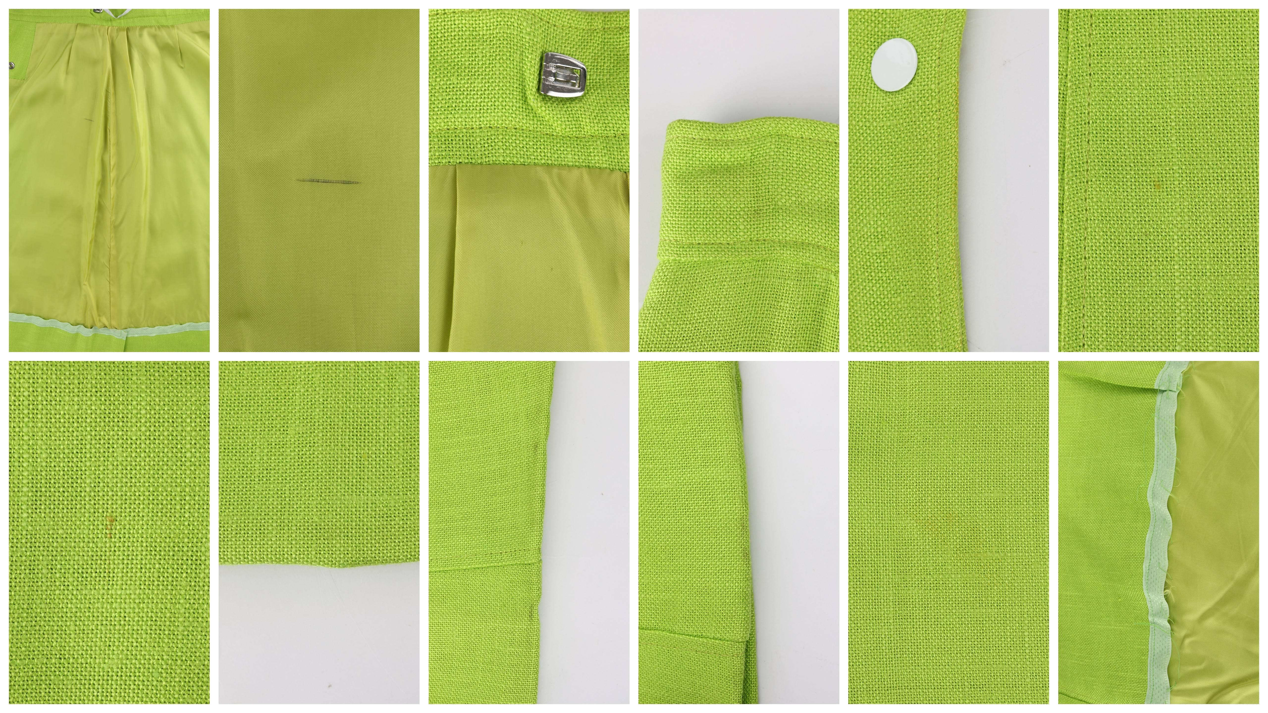 COURREGES Hyperbole c.1970's Lime Green Snap Front Tea Length Wrap Skirt  For Sale 2