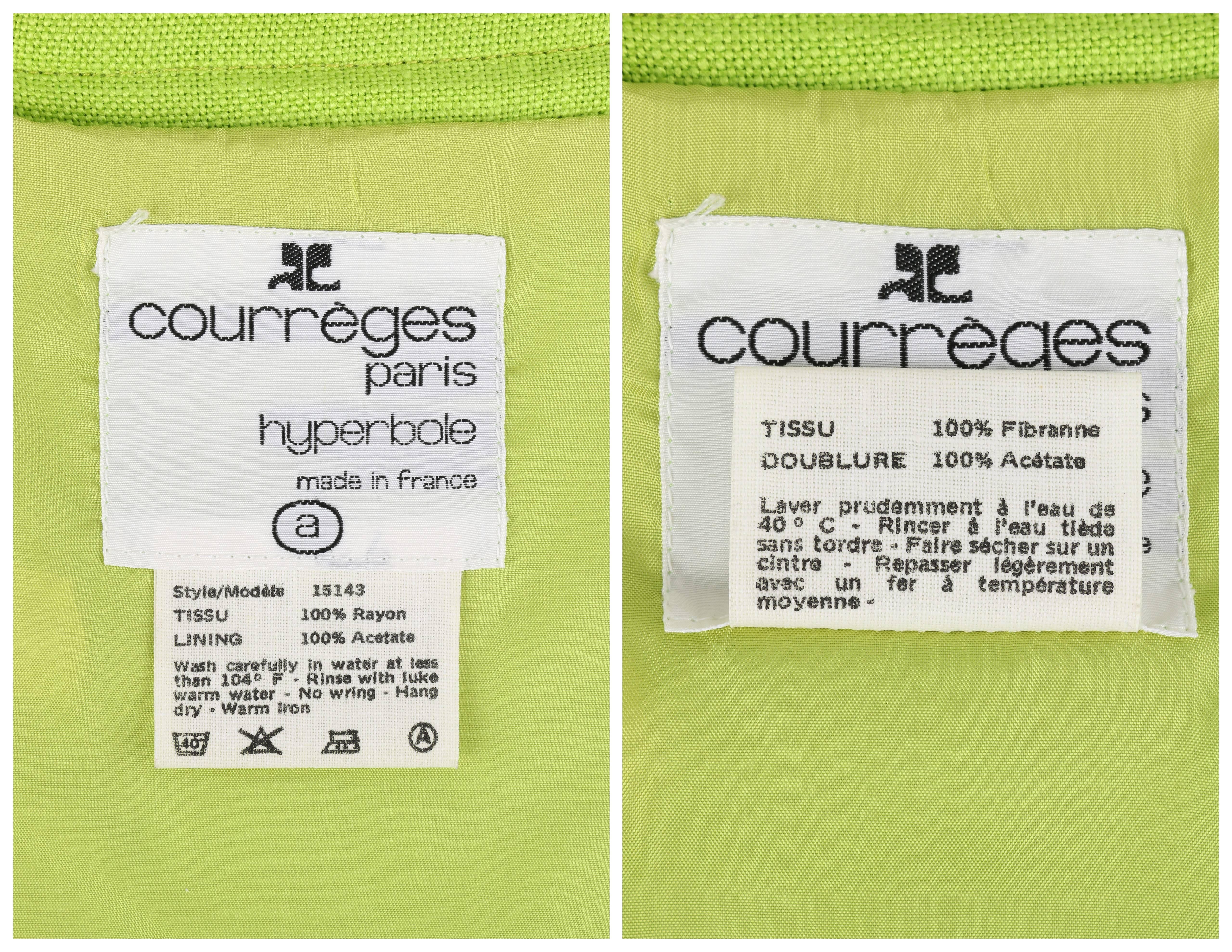 COURREGES Hyperbole c.1970's Verde lima Falda envolvente larga hasta el té con botones a presión delante en venta 2