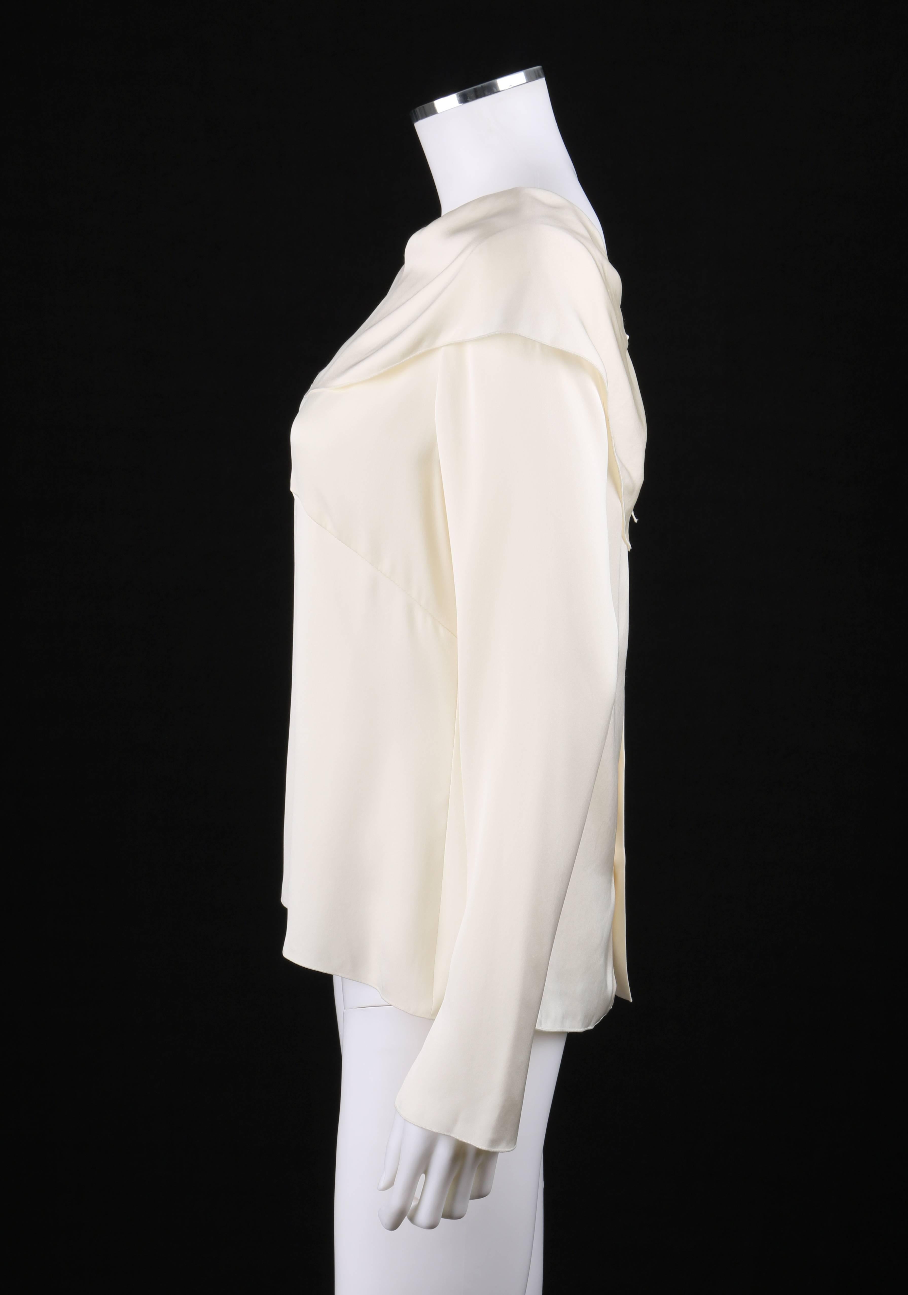 Women's CHANEL A/W 2001 Off White Wide Bertha Collar Long Sleeve Silk Top NWT