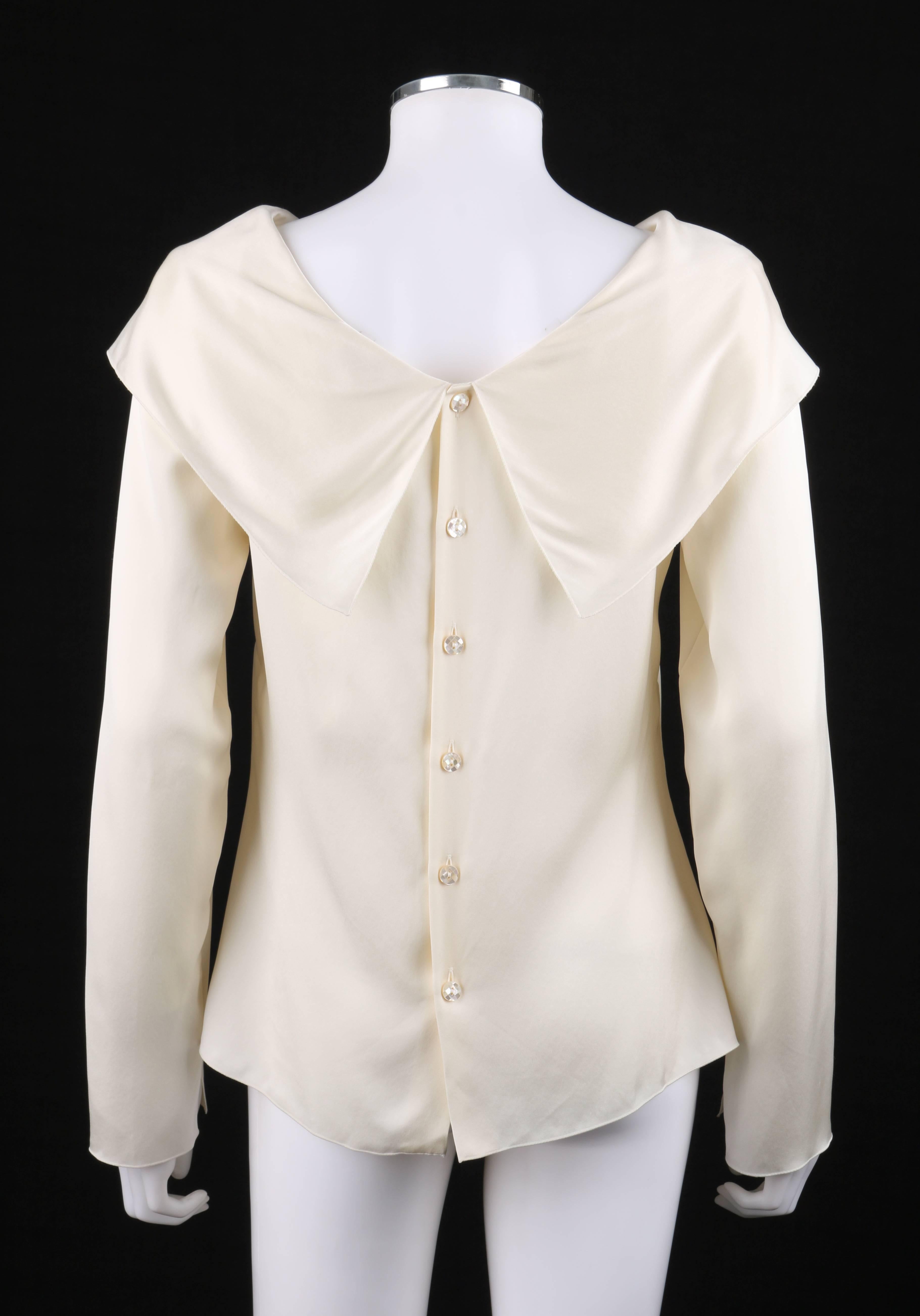 CHANEL A/W 2001 Off White Wide Bertha Collar Long Sleeve Silk Top NWT In New Condition In Thiensville, WI