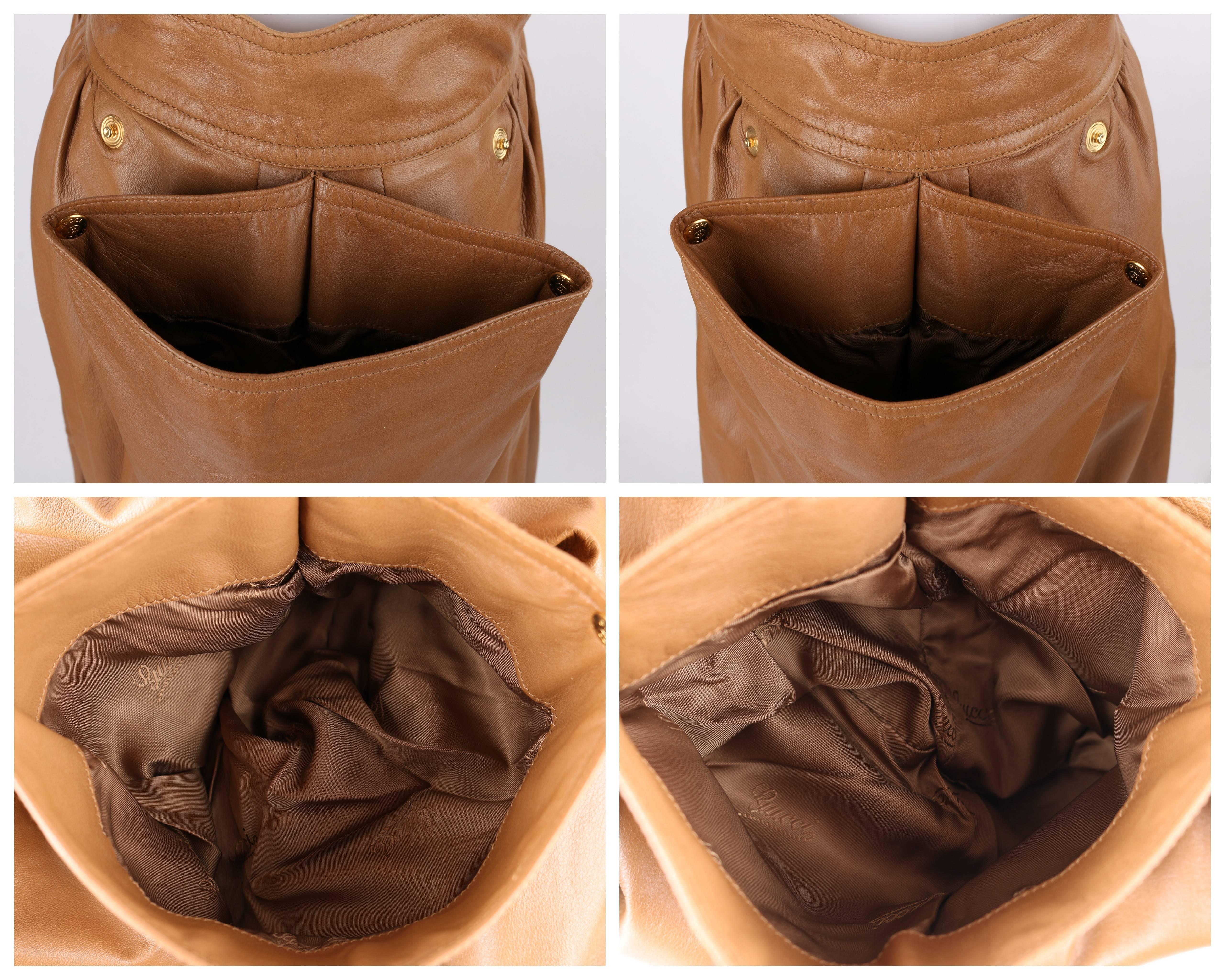GUCCI c.1970's Tan Brown Leather Fringe Hem Pleated Tea Length Skirt 3