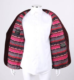EMILIO PUCCI by Ermenegildo Zegna c.1972 Velvet Blazer w/ Signature Print Lining