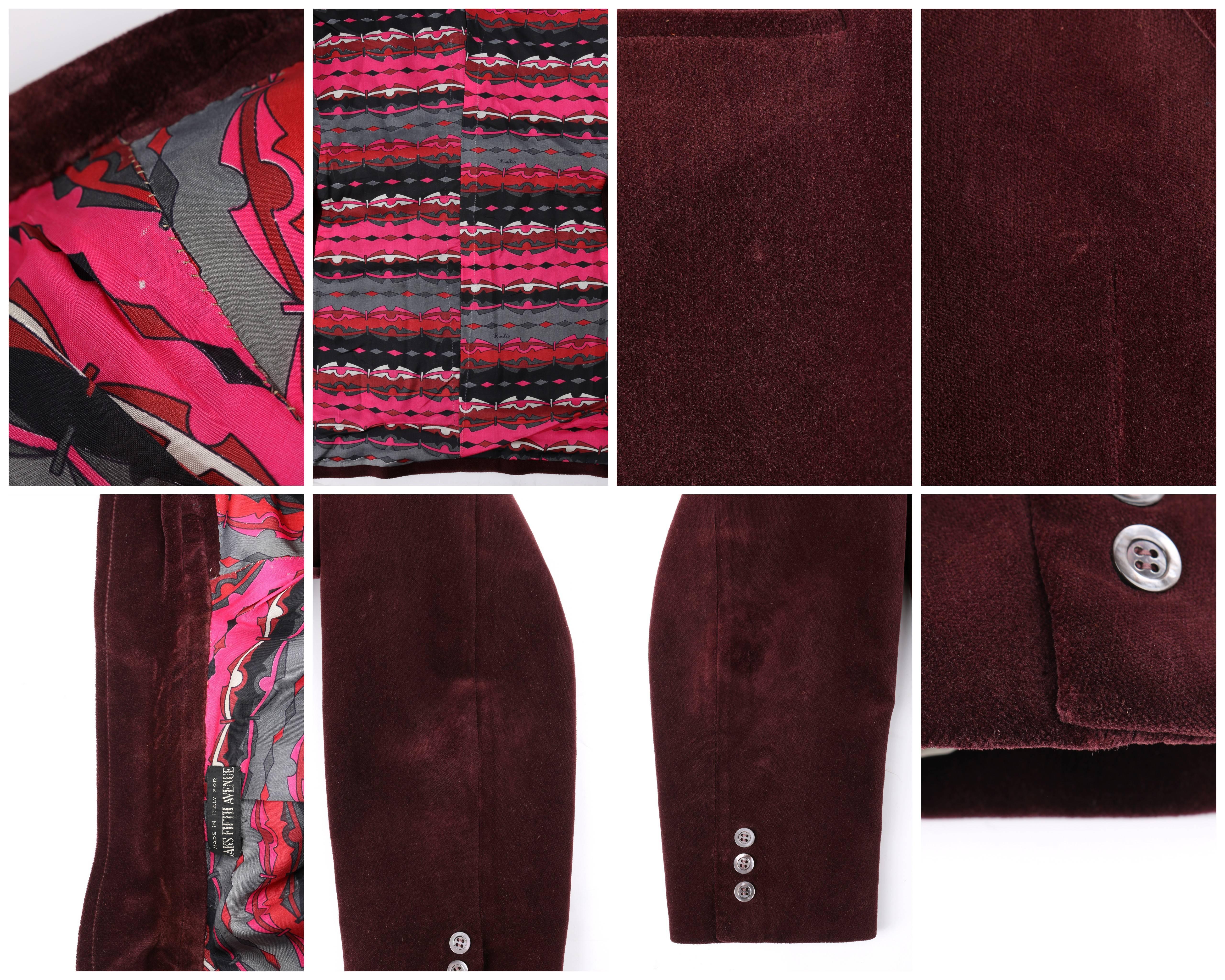 EMILIO PUCCI par Ermenegildo Zegna - Blazer en velours avec doublure imprimé signature, circa 1972 en vente 4
