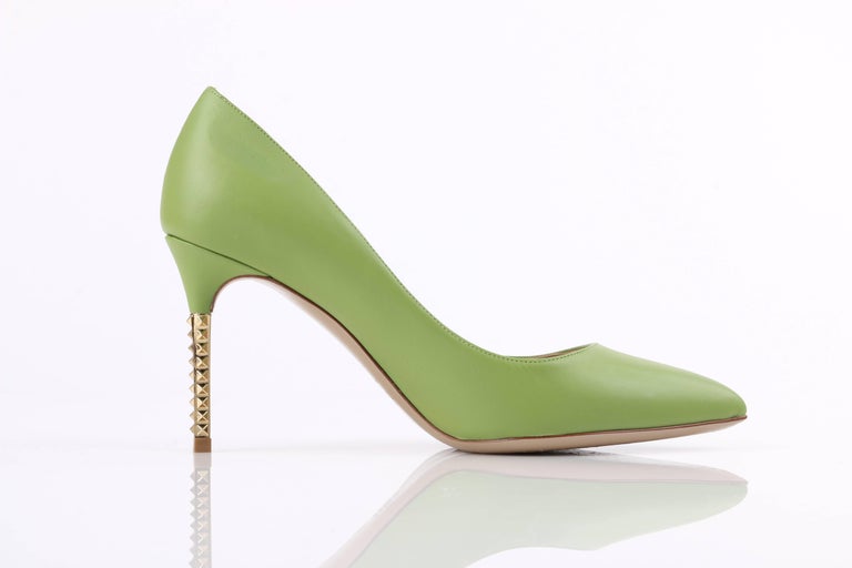 Valentino Garavani Green Apple Leather Gold Rockstud Heel Pointed Toe Pumps For Sale At 1stdibs