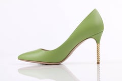 VALENTINO Garavani Green Apple Leather Gold "Rockstud" Heel Pointed Toe Pumps