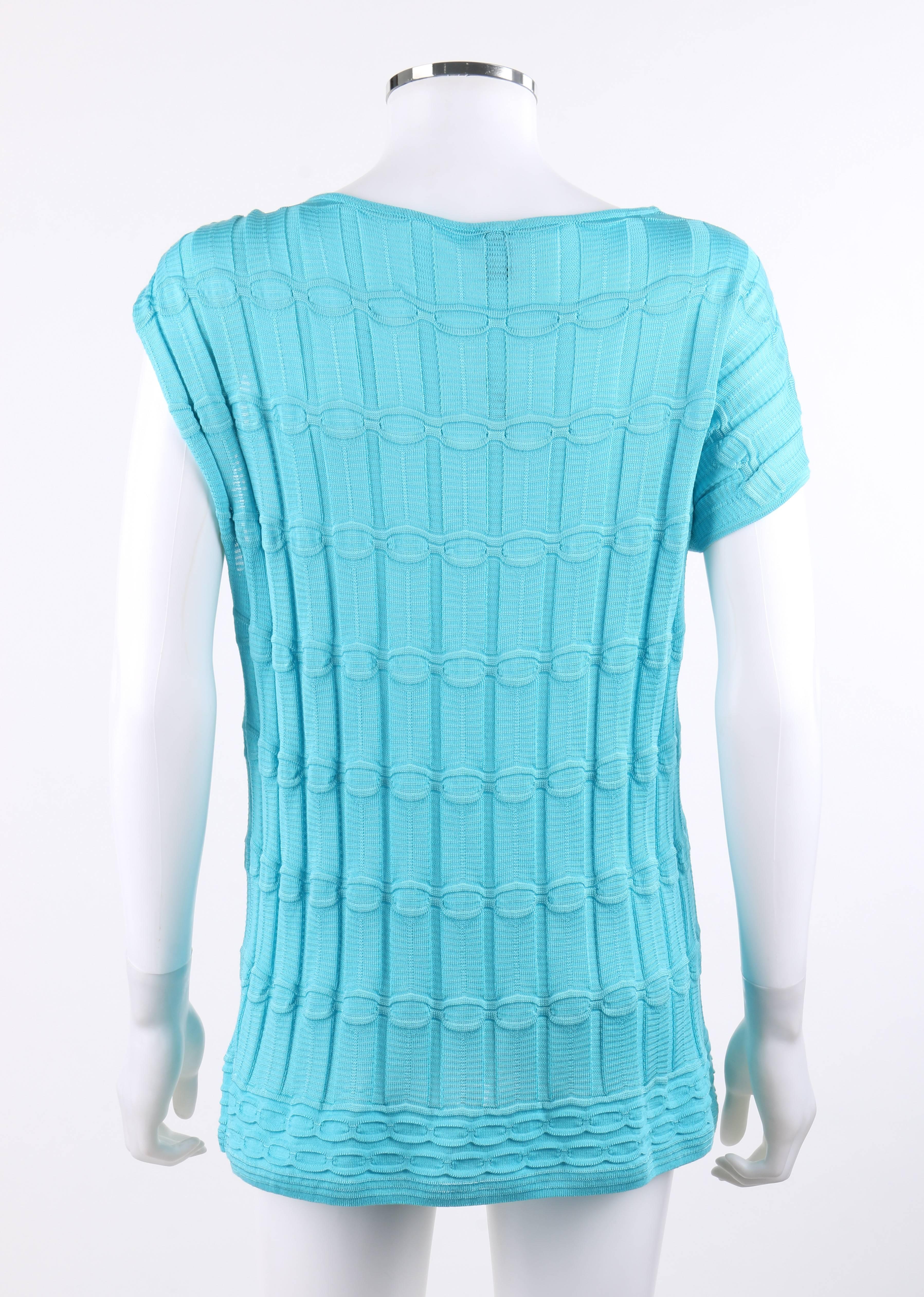 Women's MISSONI Turquoise Blue Knit Asymmetrical One Sleeve Scoop Neck Top NWT