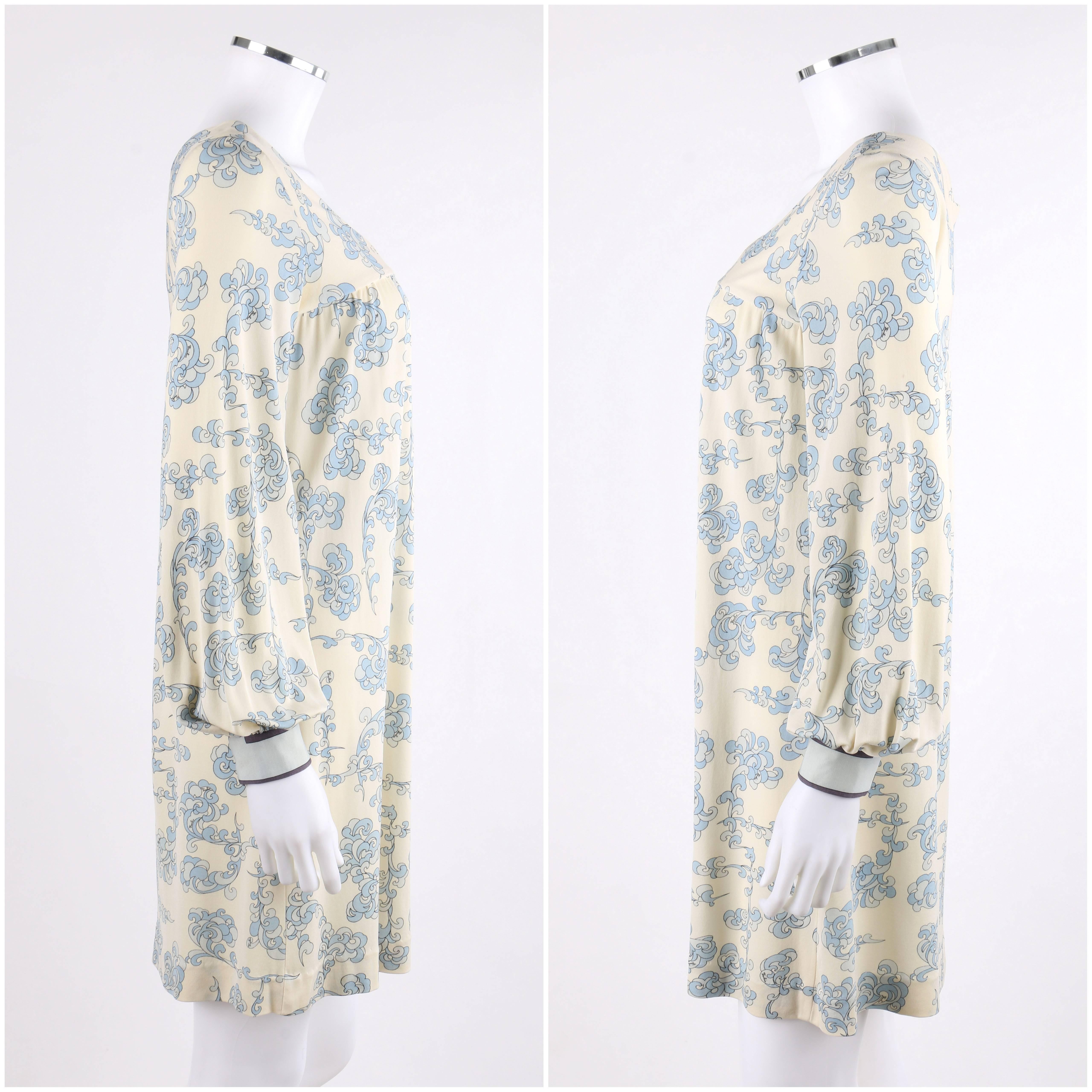EMILIO PUCCI c.1970's 2 Pc Signature Print Silk Jersey Vest Baby Doll Dress Set In Good Condition In Thiensville, WI