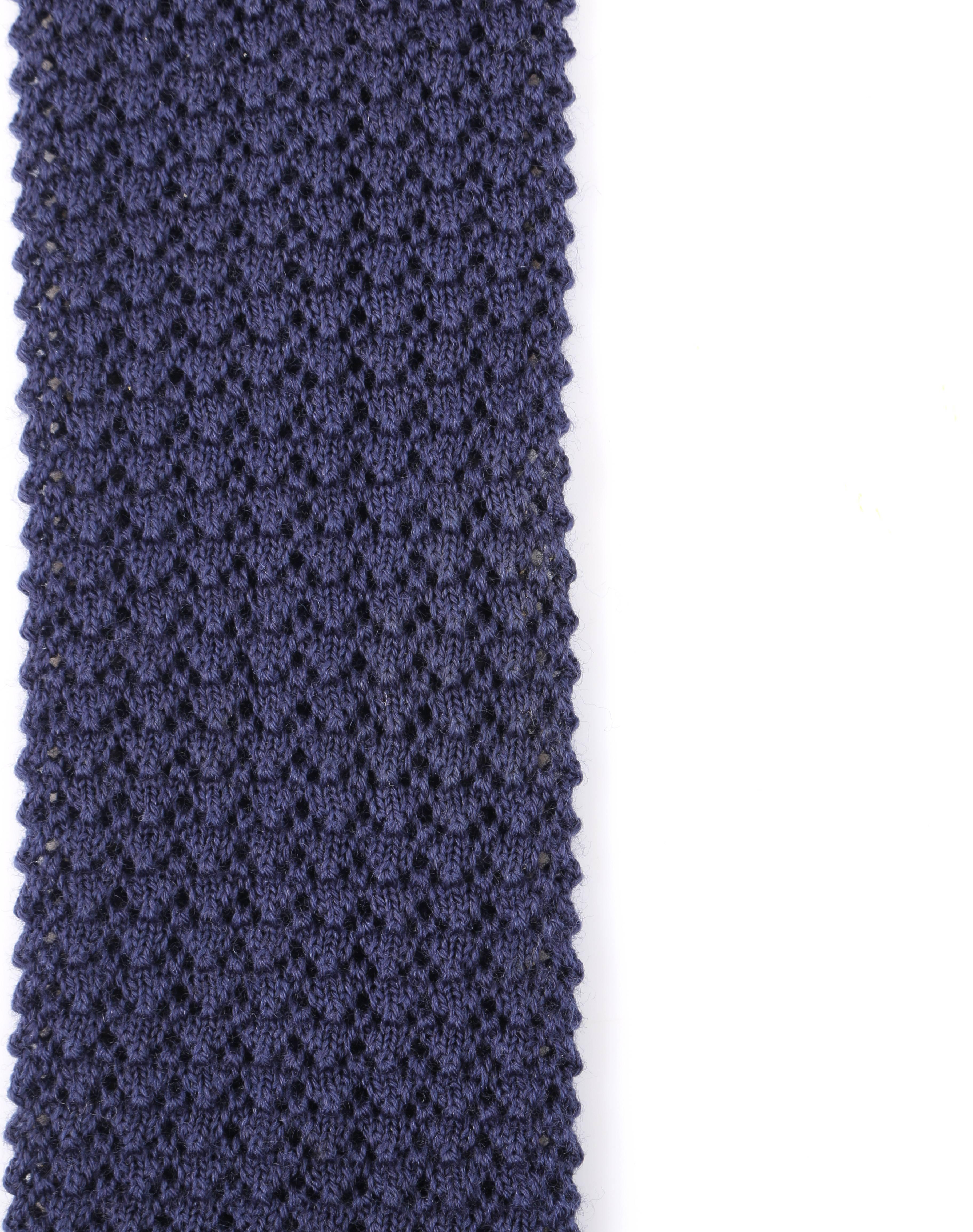 Men's HERMES Navy Blue Wool Knit Square Necktie Tie