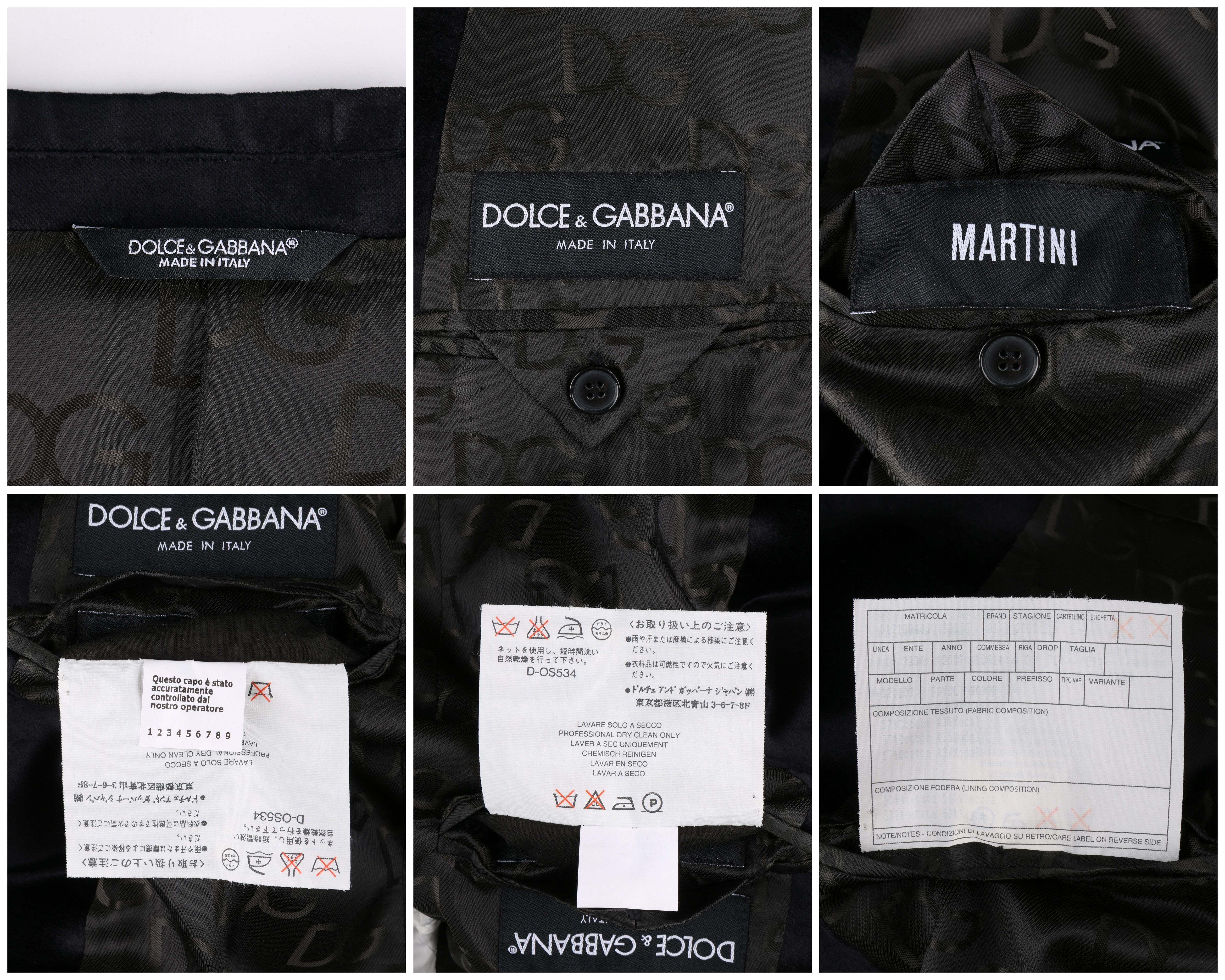 DOLCE & GABBANA c.2007 MARTINI Black Velvet Three Button Blazer Evening Jacket For Sale 1