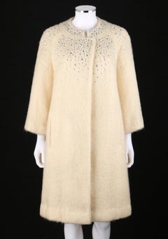 BATALDI c.1960's Ivory Mohair Crystal Rhinestone Embellished Evening Coat
