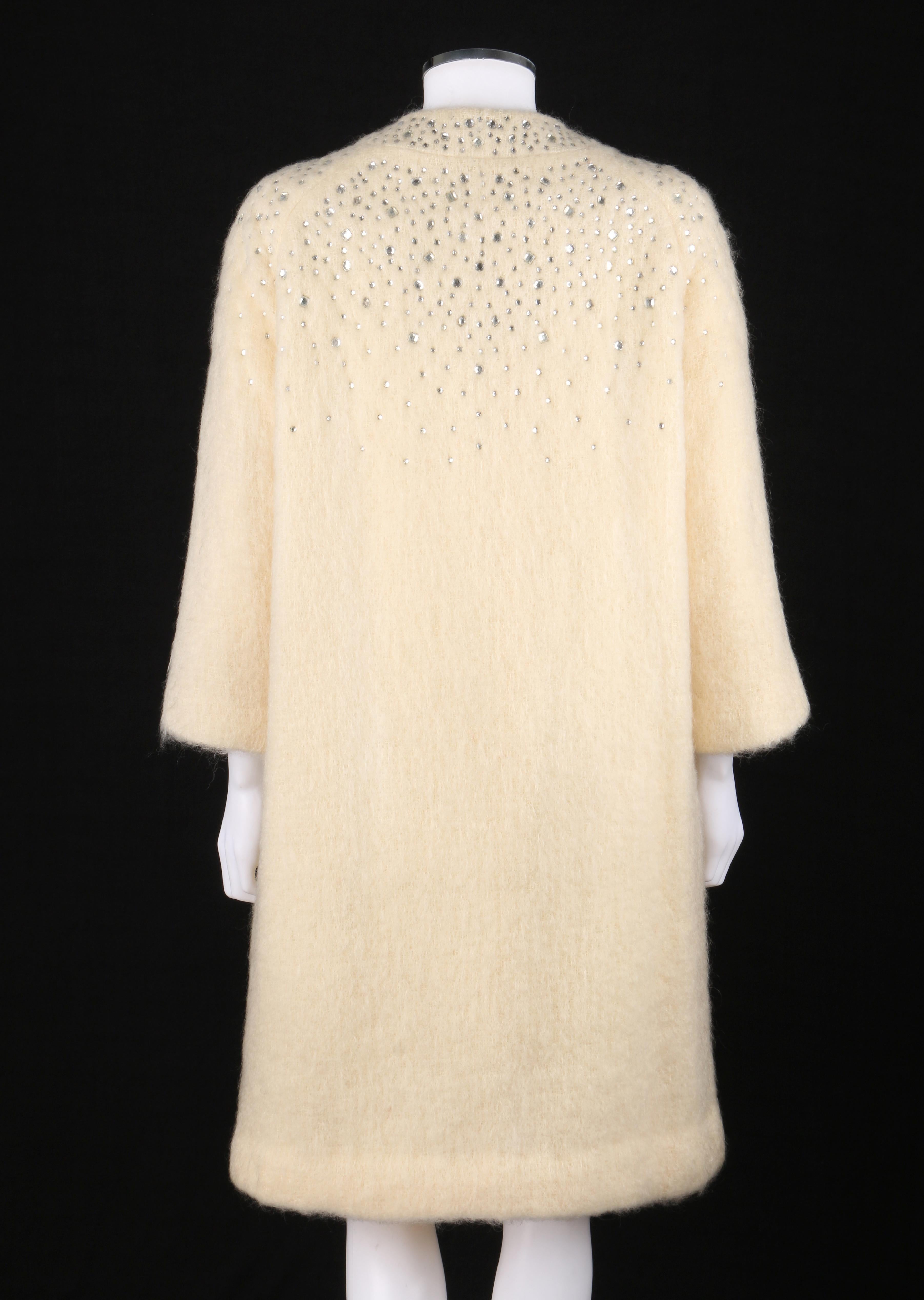 Women's BATALDI c.1960's Ivory Mohair Crystal Rhinestone Embellished Evening Coat For Sale