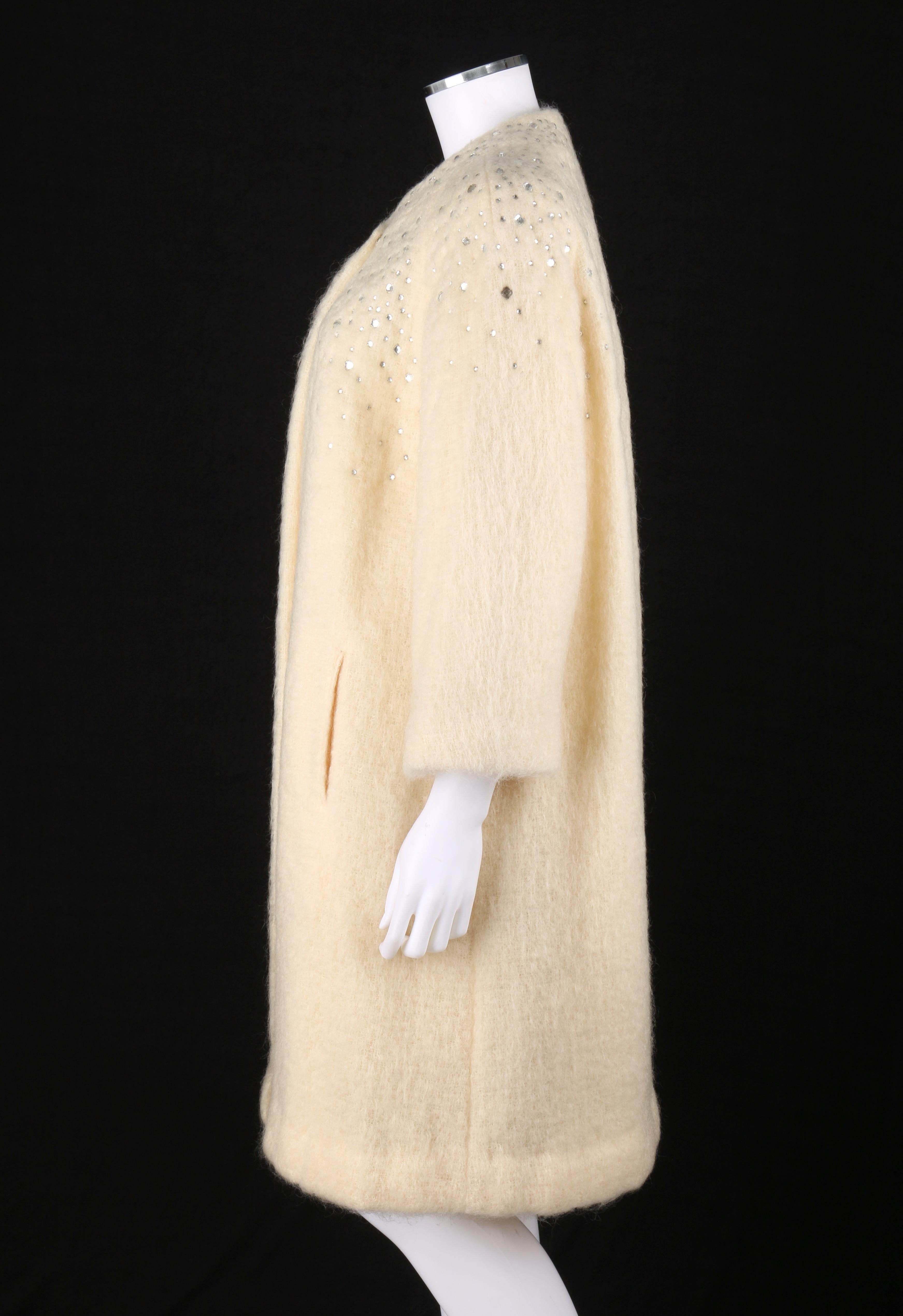 BATALDI c.1960's Ivory Mohair Crystal Rhinestone Embellished Evening Coat For Sale 1