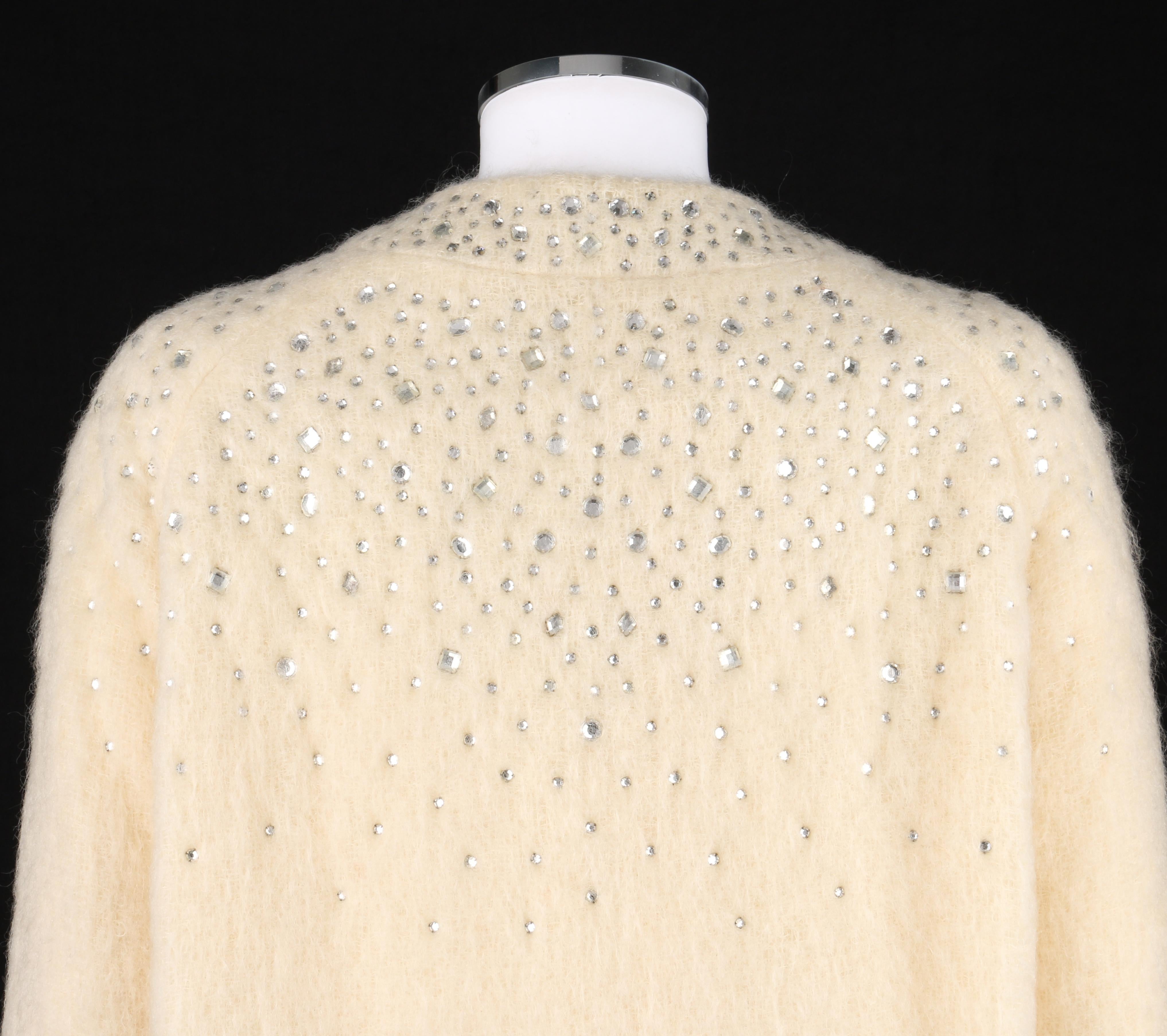 BATALDI c.1960's Ivory Mohair Crystal Rhinestone Embellished Evening Coat For Sale 4