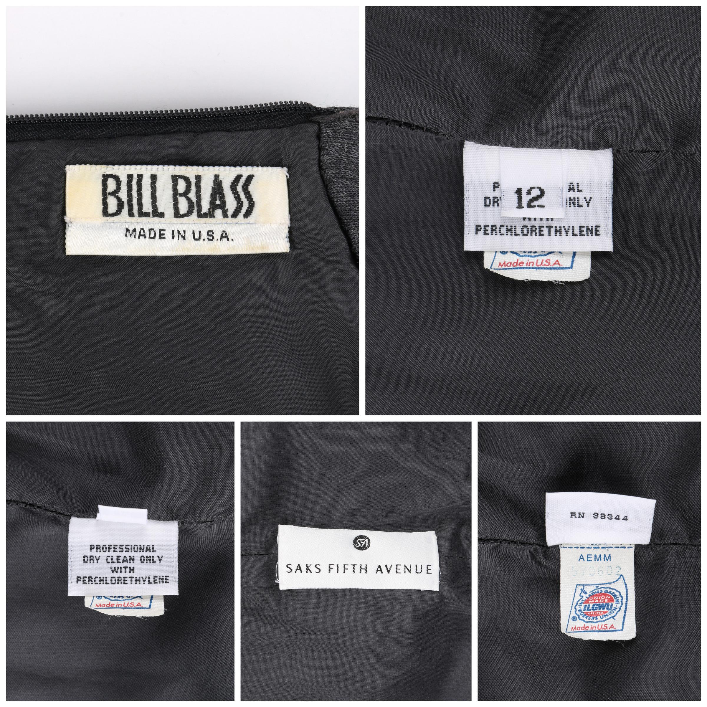 BILL BLASS c.1980's Charcoal Gray Knit Long Sleeve Belted Shift Dress 1