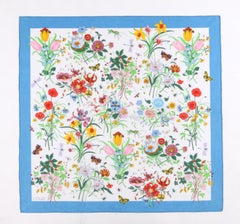 GUCCI c.1970s Vittorio Accornero Wildflower Butterfly Floral Square Cotton Scarf