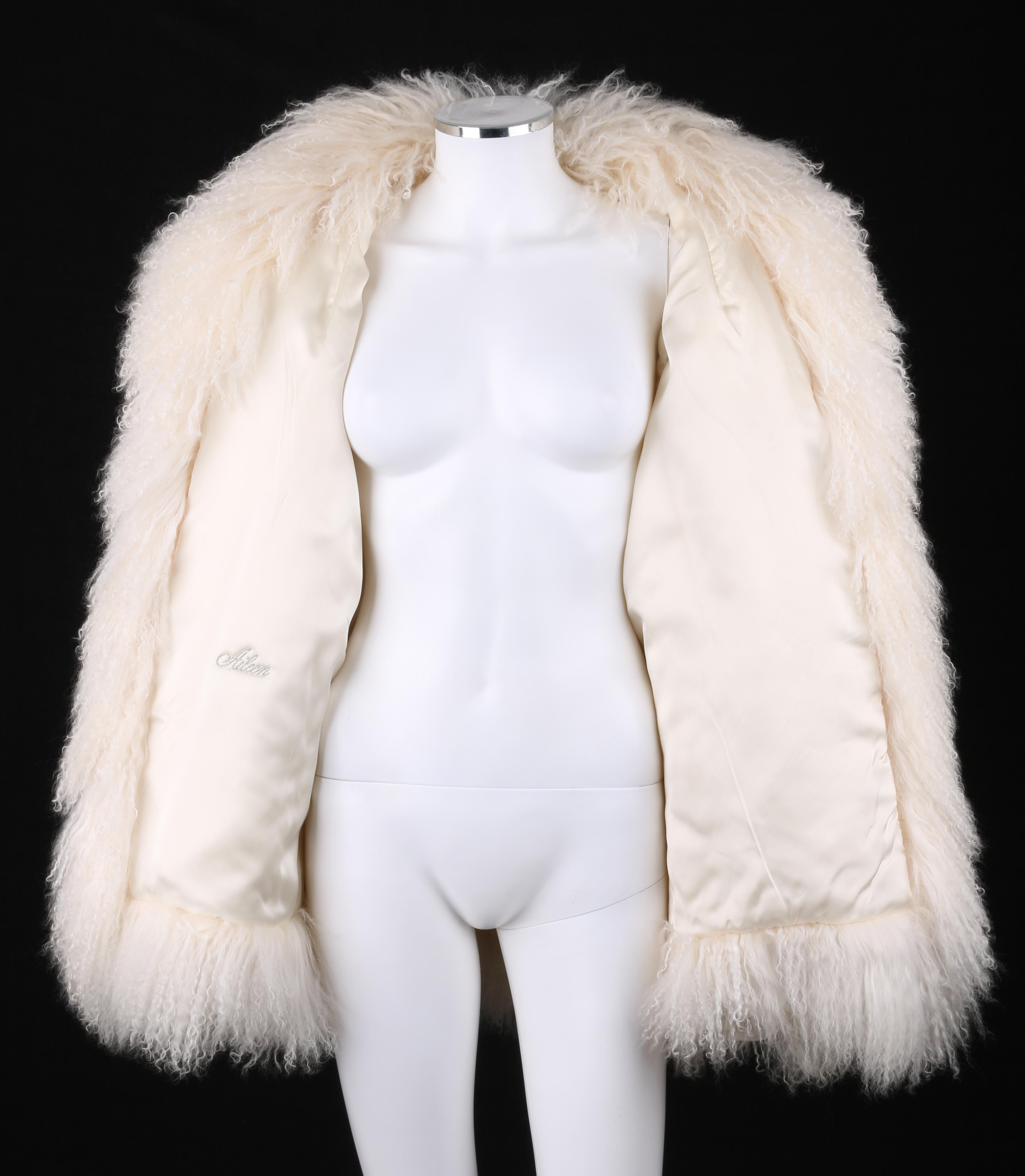 Beige SAFURON Cream Curly Mongolian Lamb Fur Coat Jacket