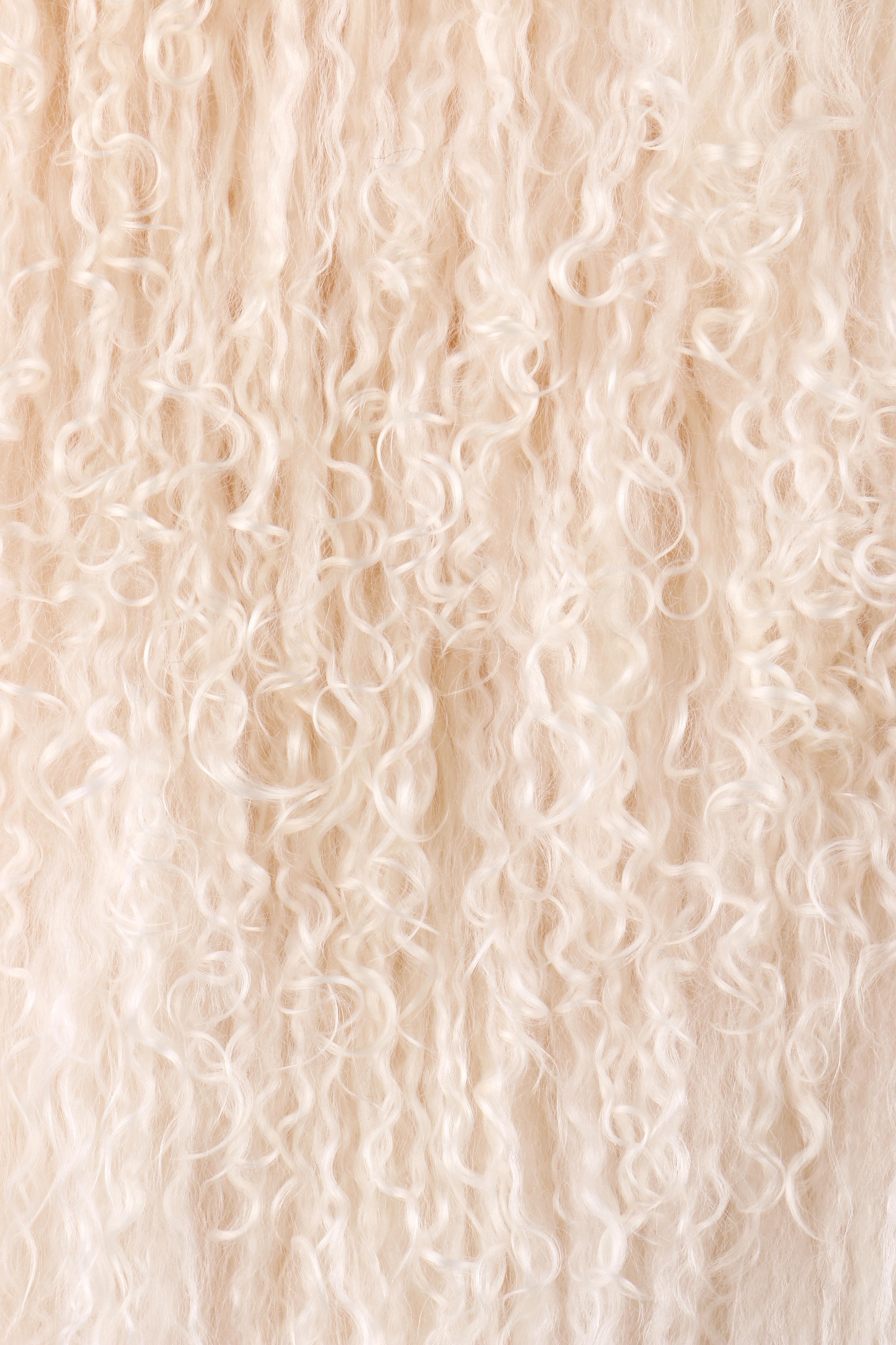 SAFURON Cream Curly Mongolian Lamb Fur Coat Jacket In Good Condition In Thiensville, WI