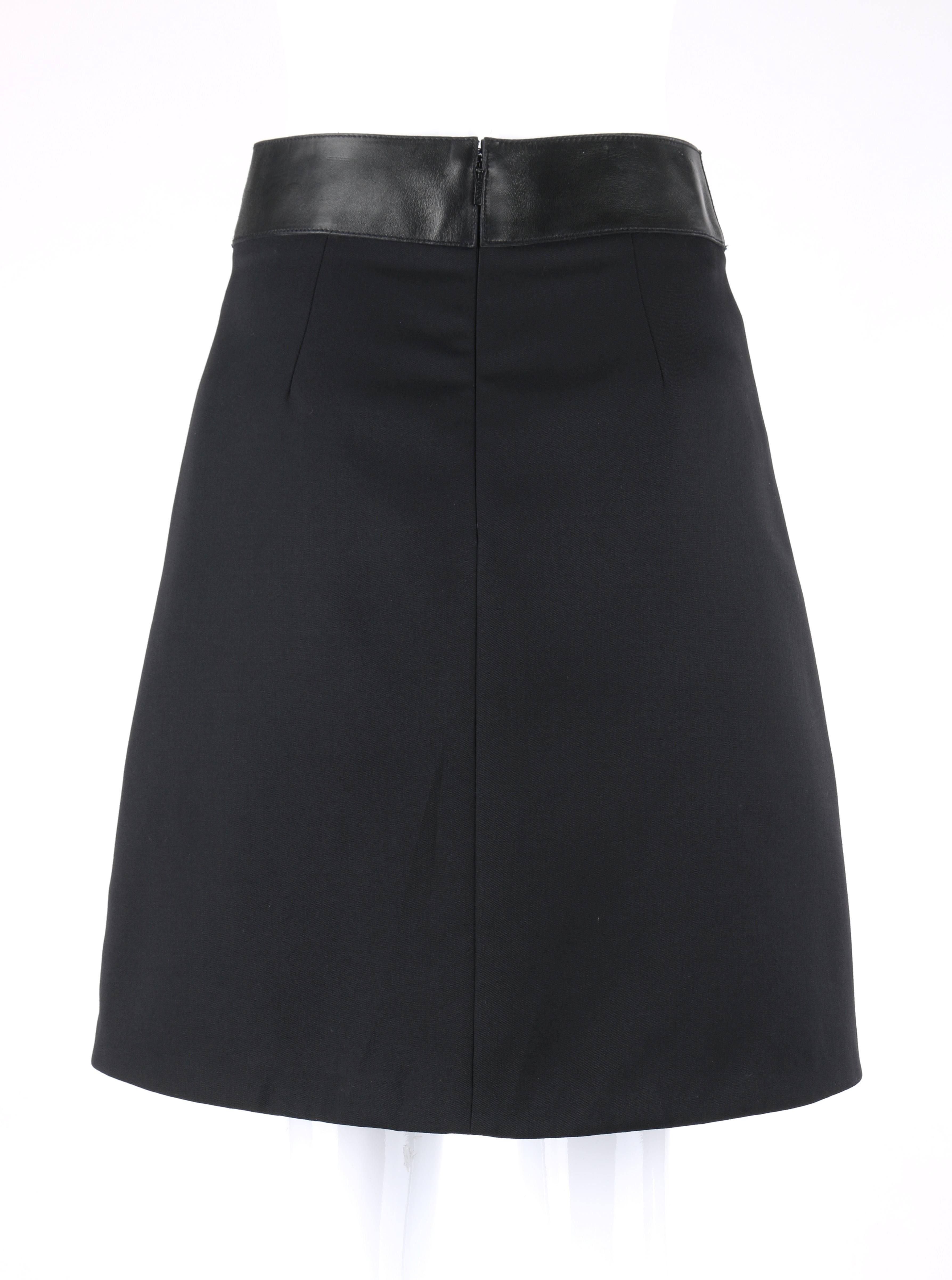Women's GUCCI Pre-Fall 2014 Black Wool Gabardine Leather Waistband Classic A-Line Skirt