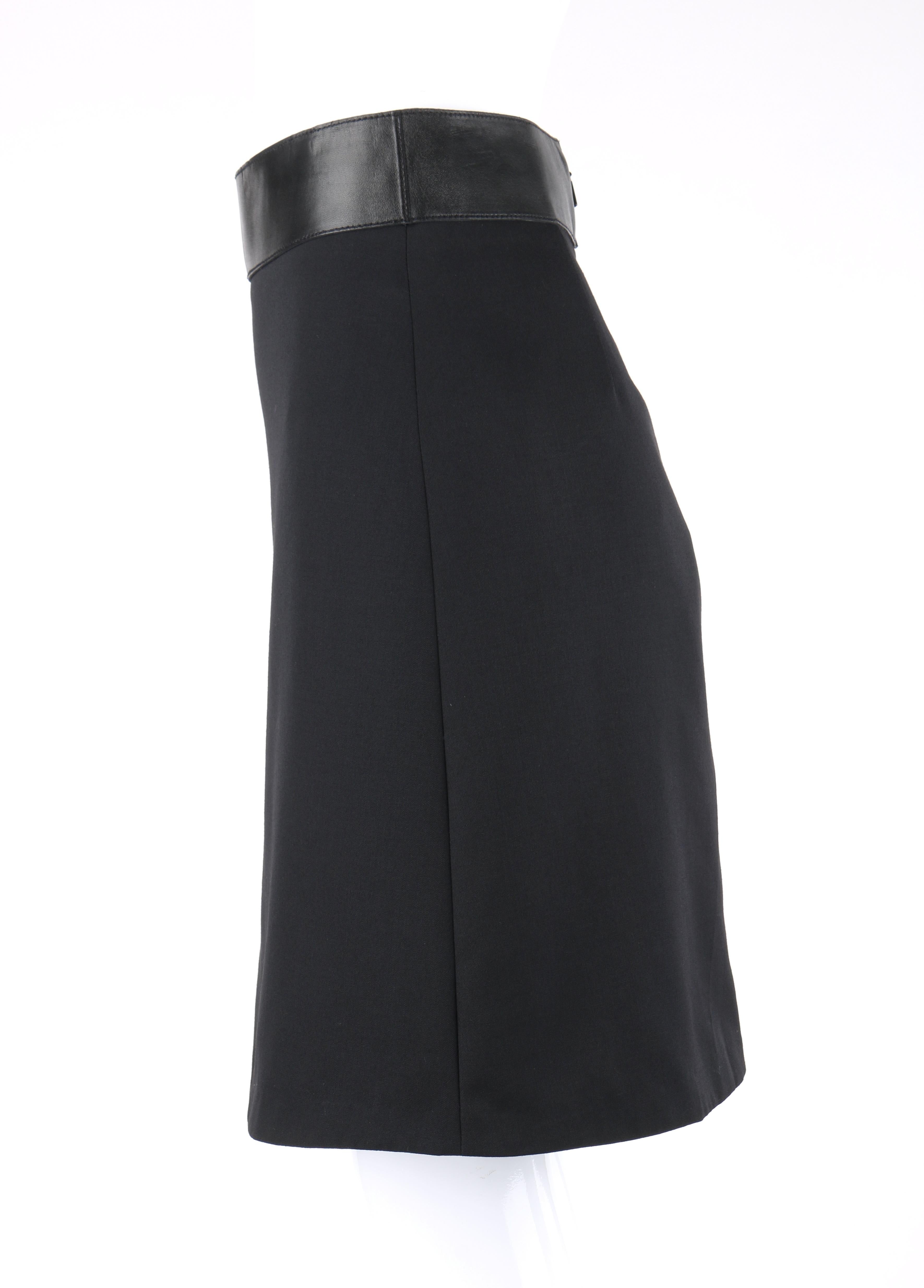 GUCCI Pre-Fall 2014 Black Wool Gabardine Leather Waistband Classic A-Line Skirt 1