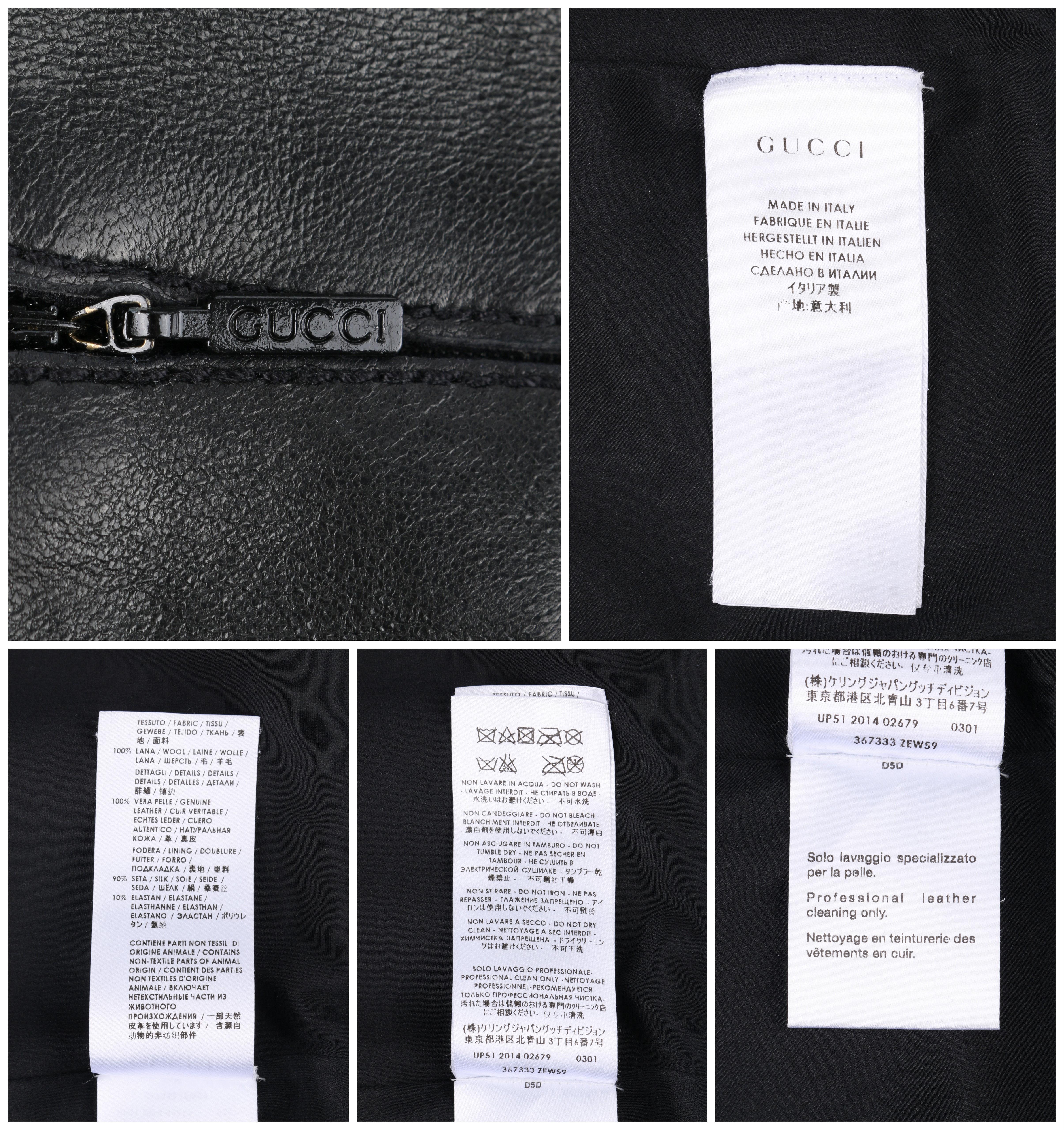 GUCCI Pre-Fall 2014 Black Wool Gabardine Leather Waistband Classic A-Line Skirt 2